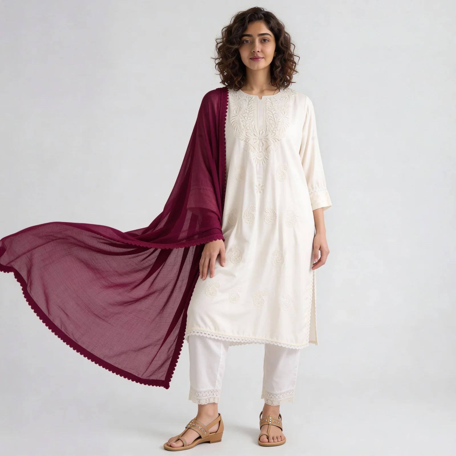 4 Side Lace Chiffon Dupatta - Image 43