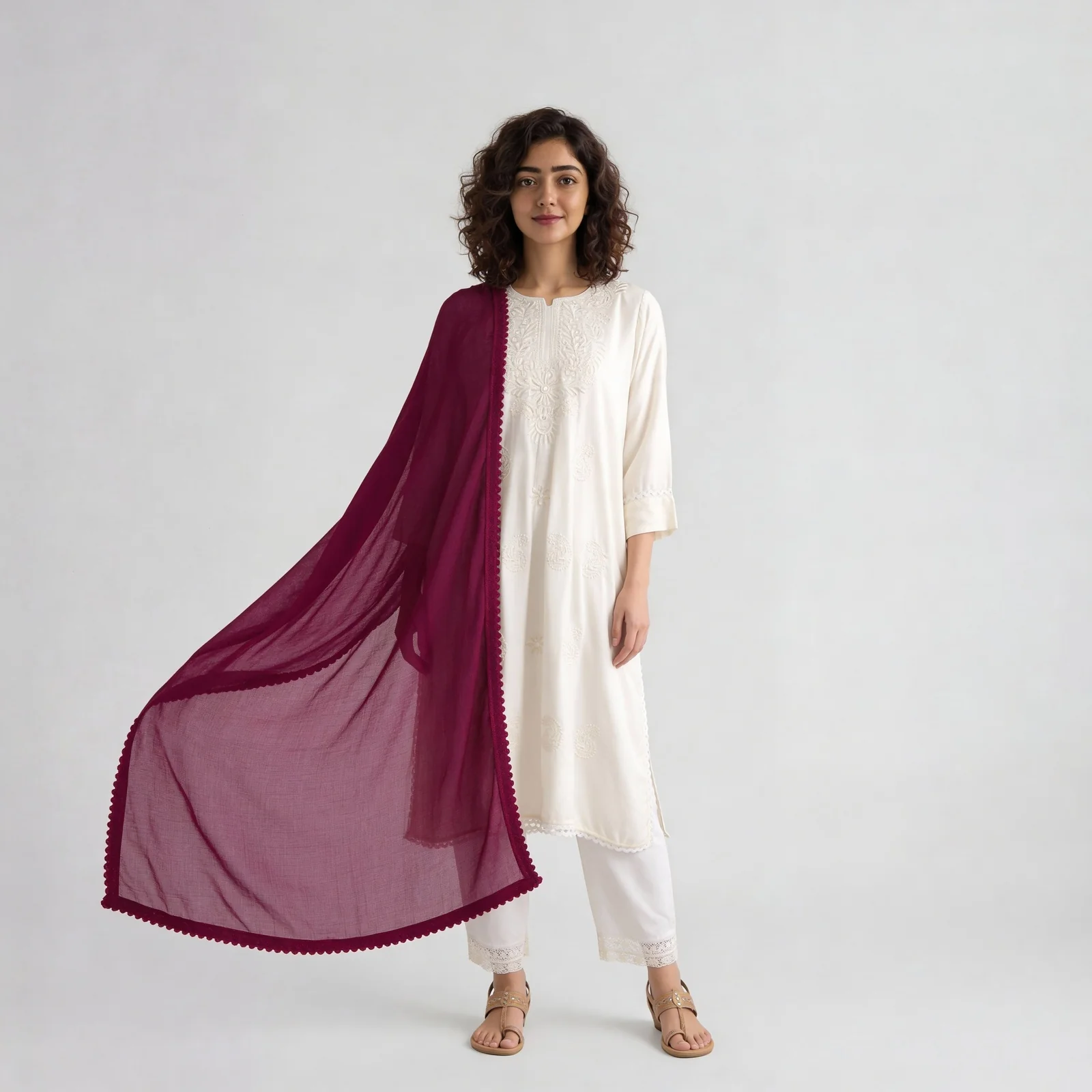 4 Side Lace Chiffon Dupatta - Image 44
