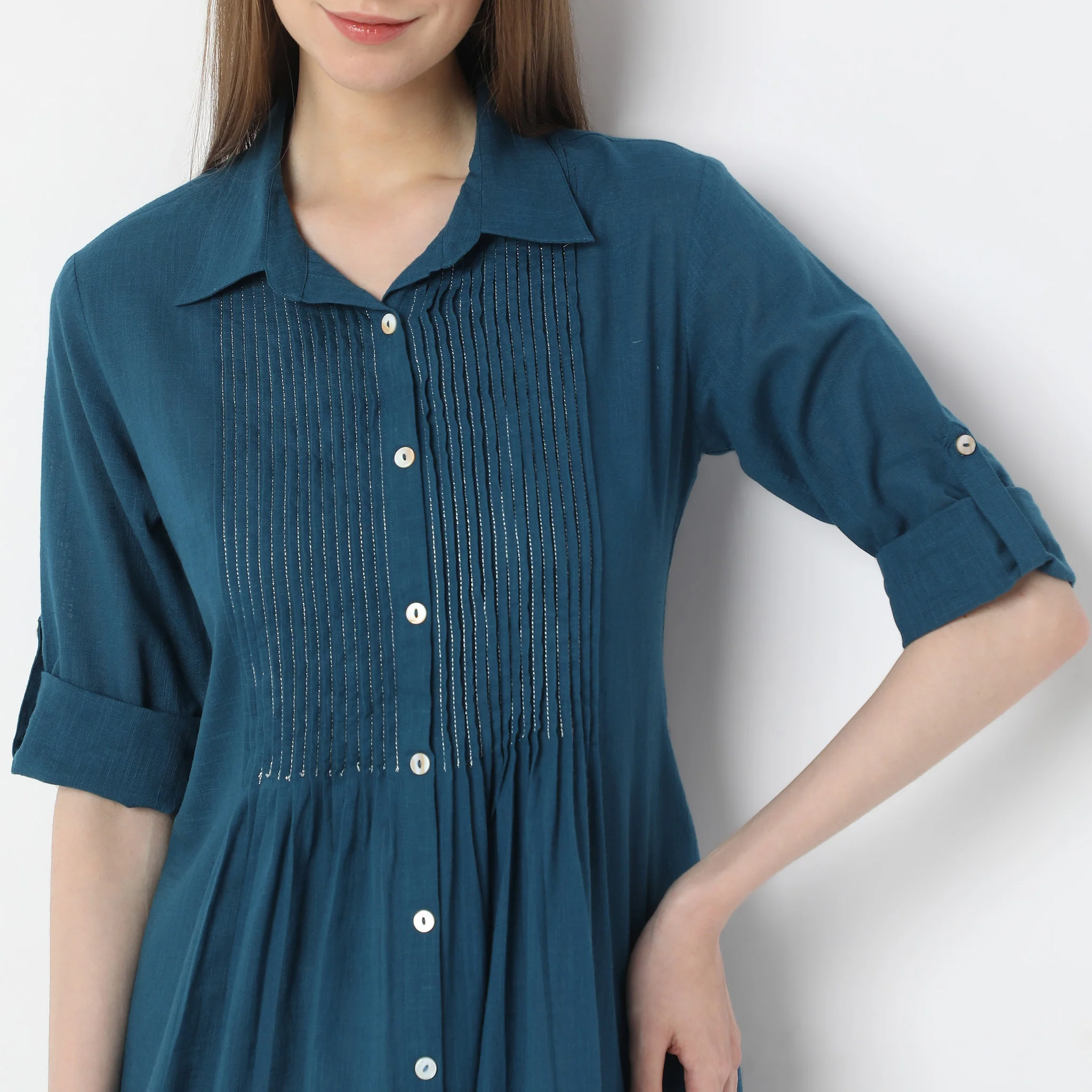 Below Knee Shirt Collar Flared Kurta - Image 4