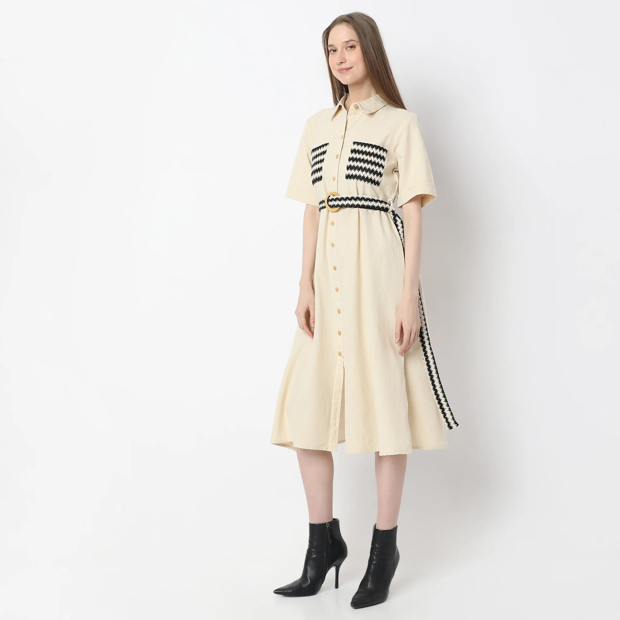 Below Knee Elegant Shirt Collar Dress - Image 5