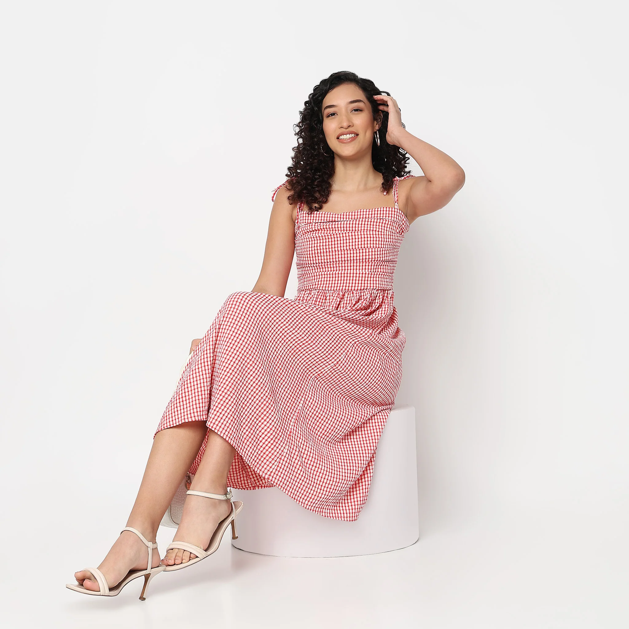 Betty Dress With Tie Up Straps And Square Neckline