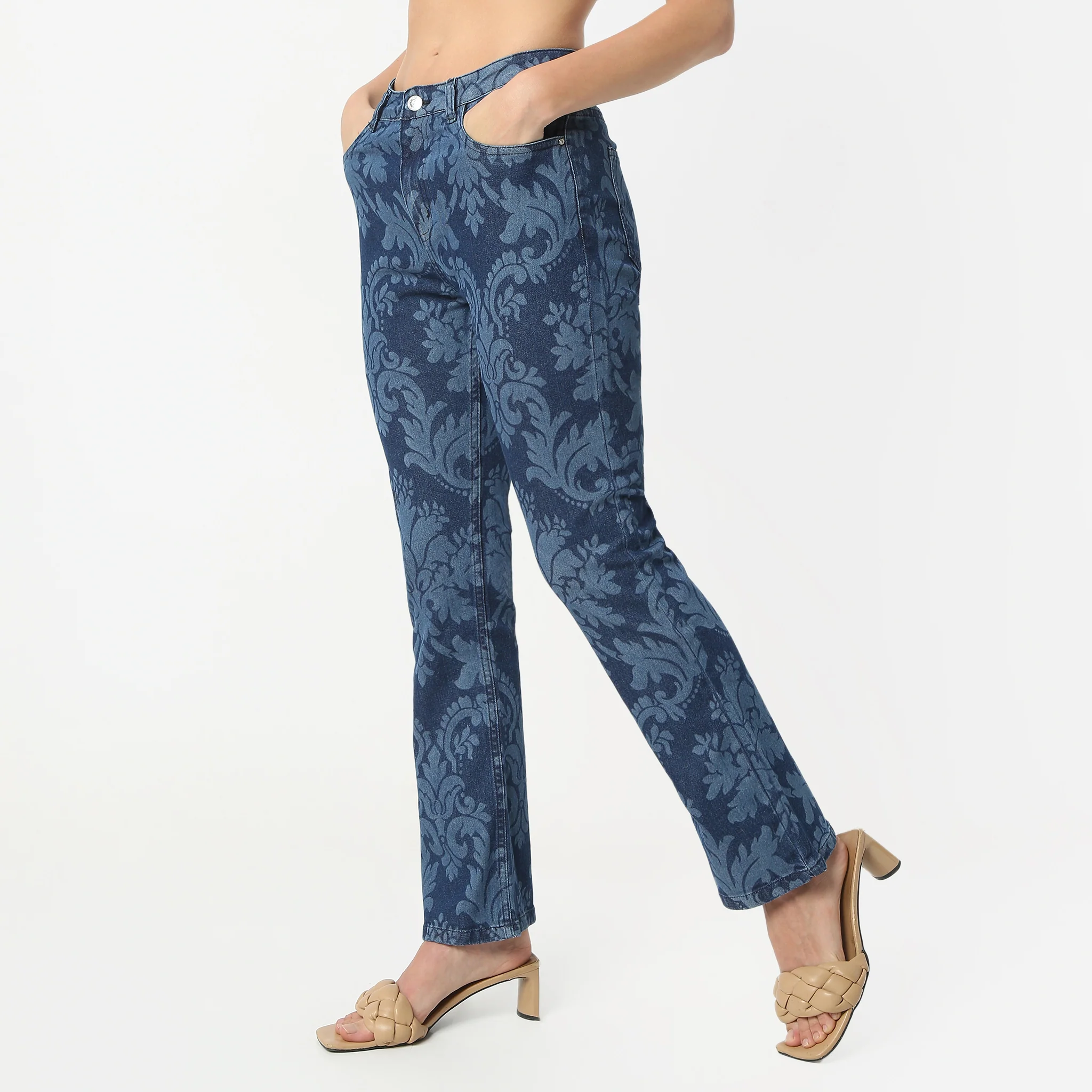 Boot Cut Printed Full Length High Rise Jeans - Image 5