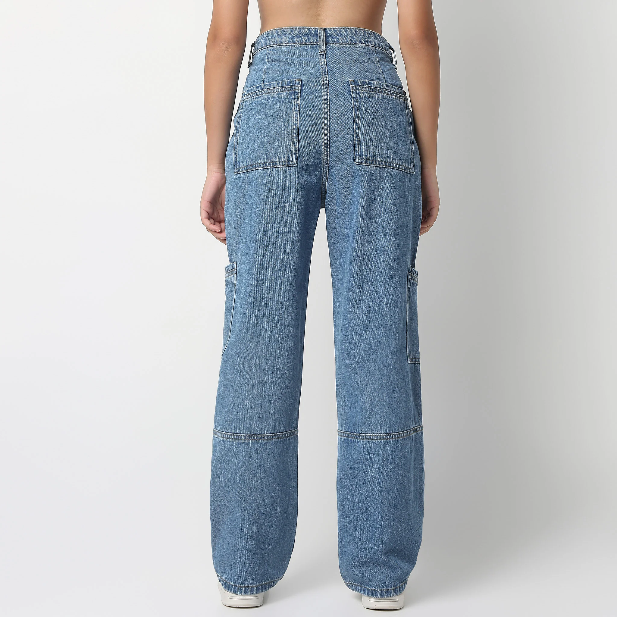 Full Length Boot Cut Solid Highwaist Patch Pocket Cargos - Image 8