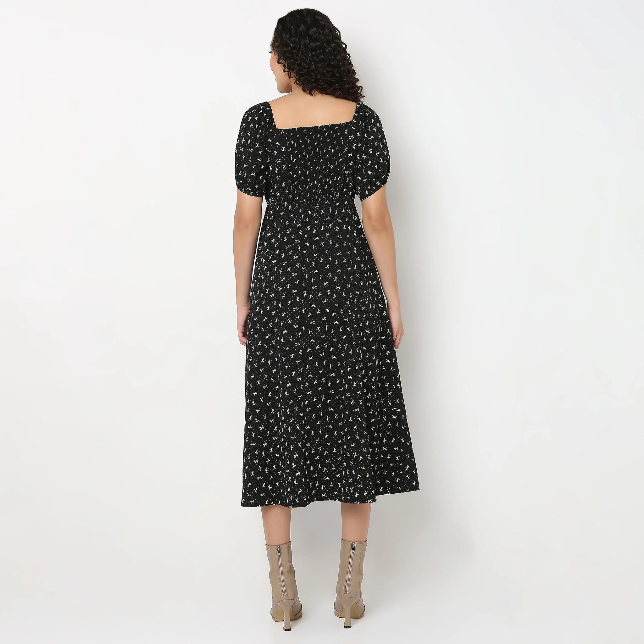 Bow Print Flared Betty Dress - Image 3