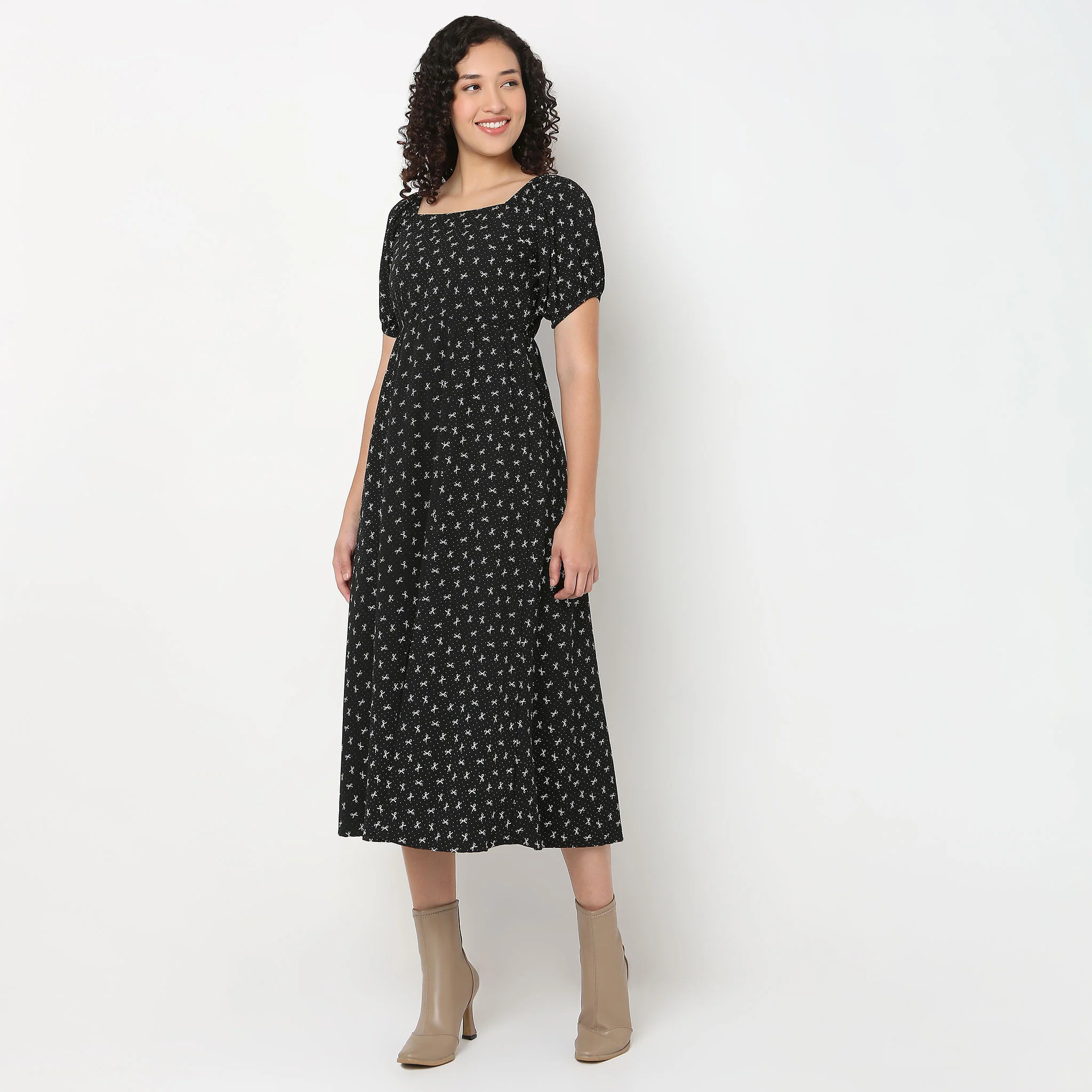 Bow Print Flared Betty Dress - Image 5