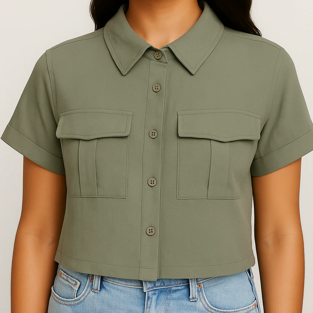 Boxy Fit Crop Shirt With Patch Pockets Detailing - Image 4