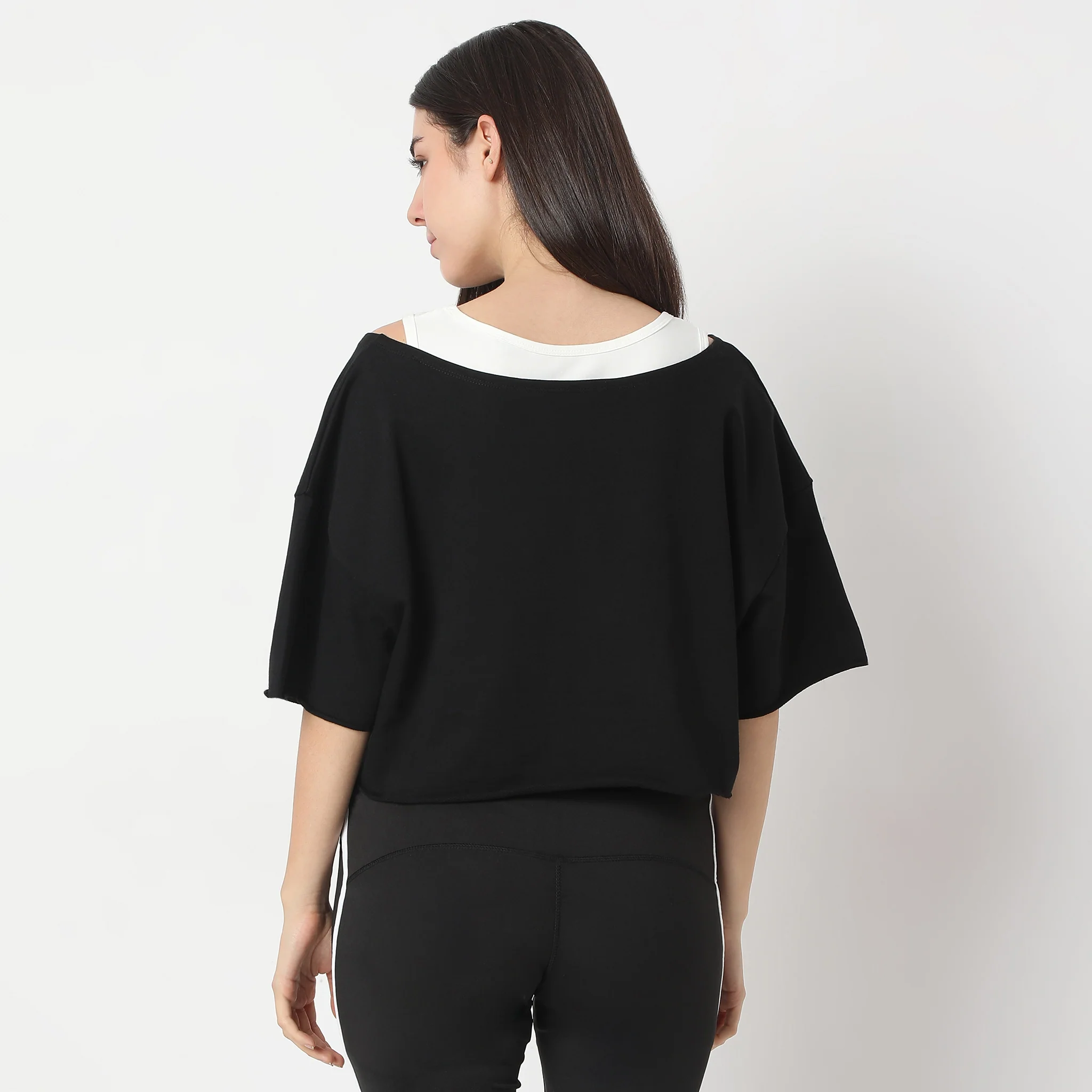 Printed Boat Neck Betty Short Sleeve Crop Boxy Fit Tee With Front Print T-Shirt - Image 3