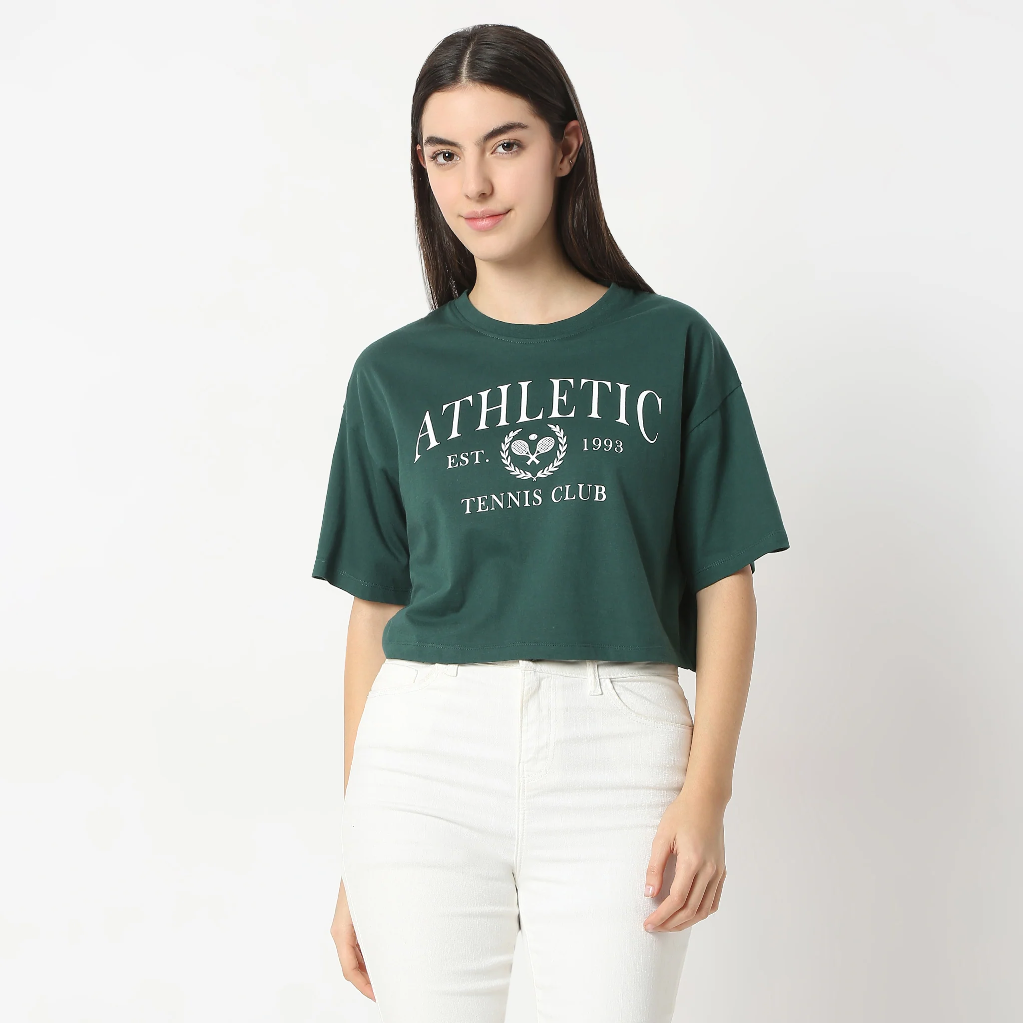 Boxy Fit Printed Short Sleeve Crop T-Shirt - Image 2