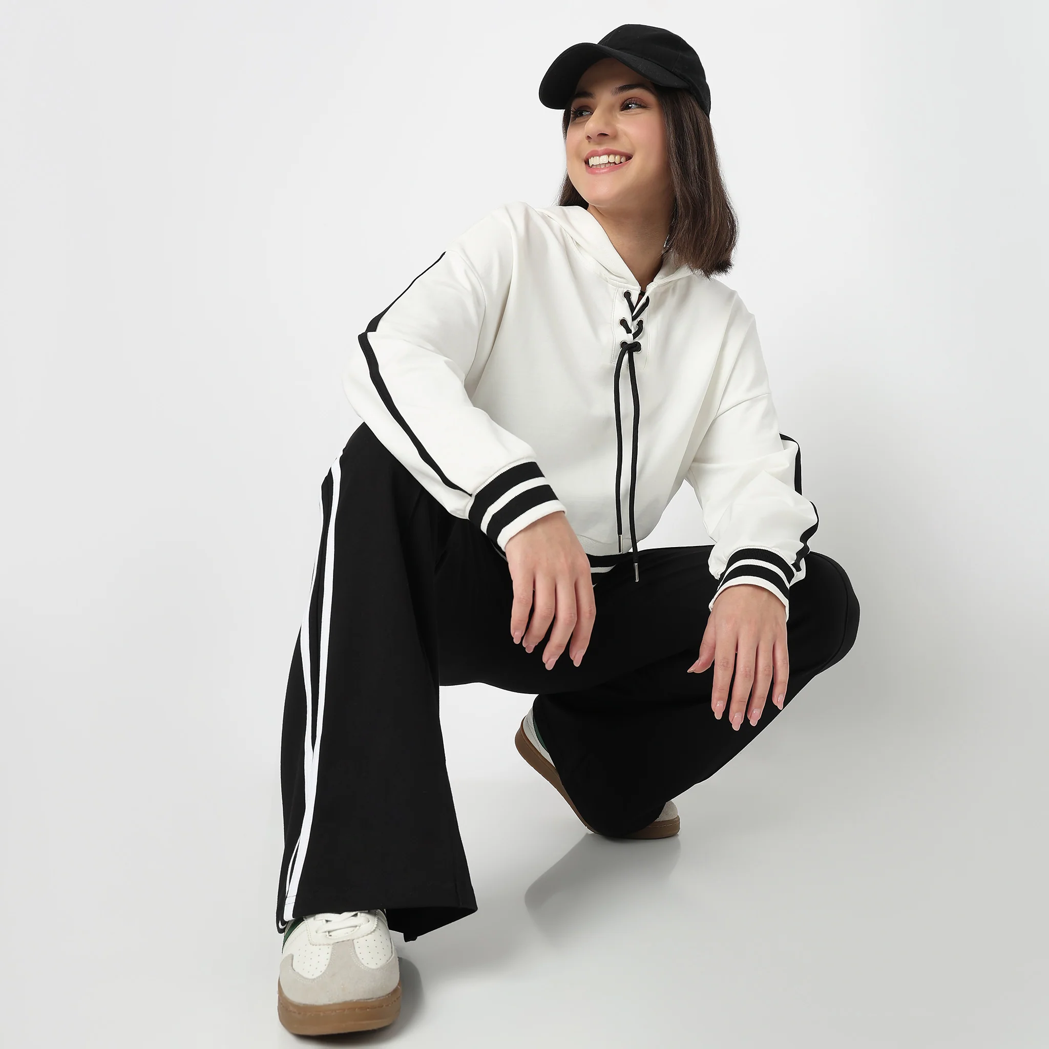 Boxy Fit Sweat Tee With Lace-Up Neckline