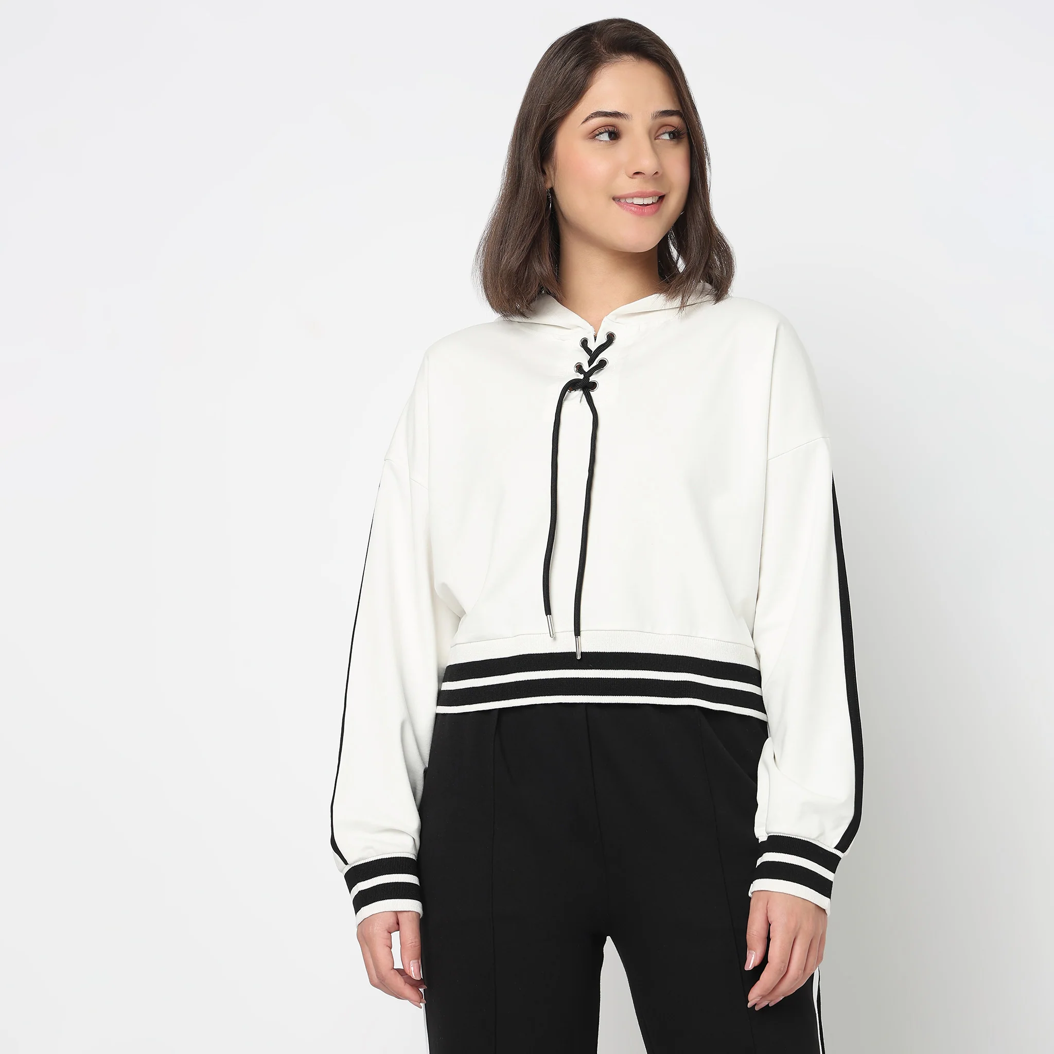 Boxy Fit Sweat Tee With Lace-Up Neckline - Image 2