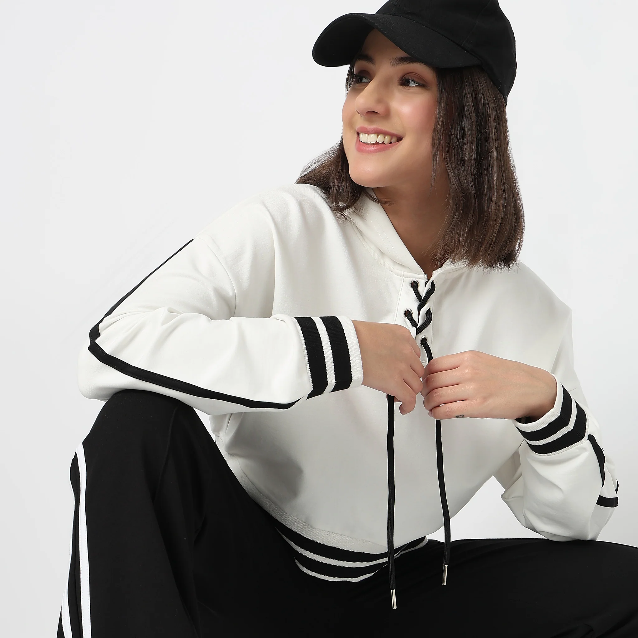 Boxy Fit Sweat Tee With Lace-Up Neckline - Image 4