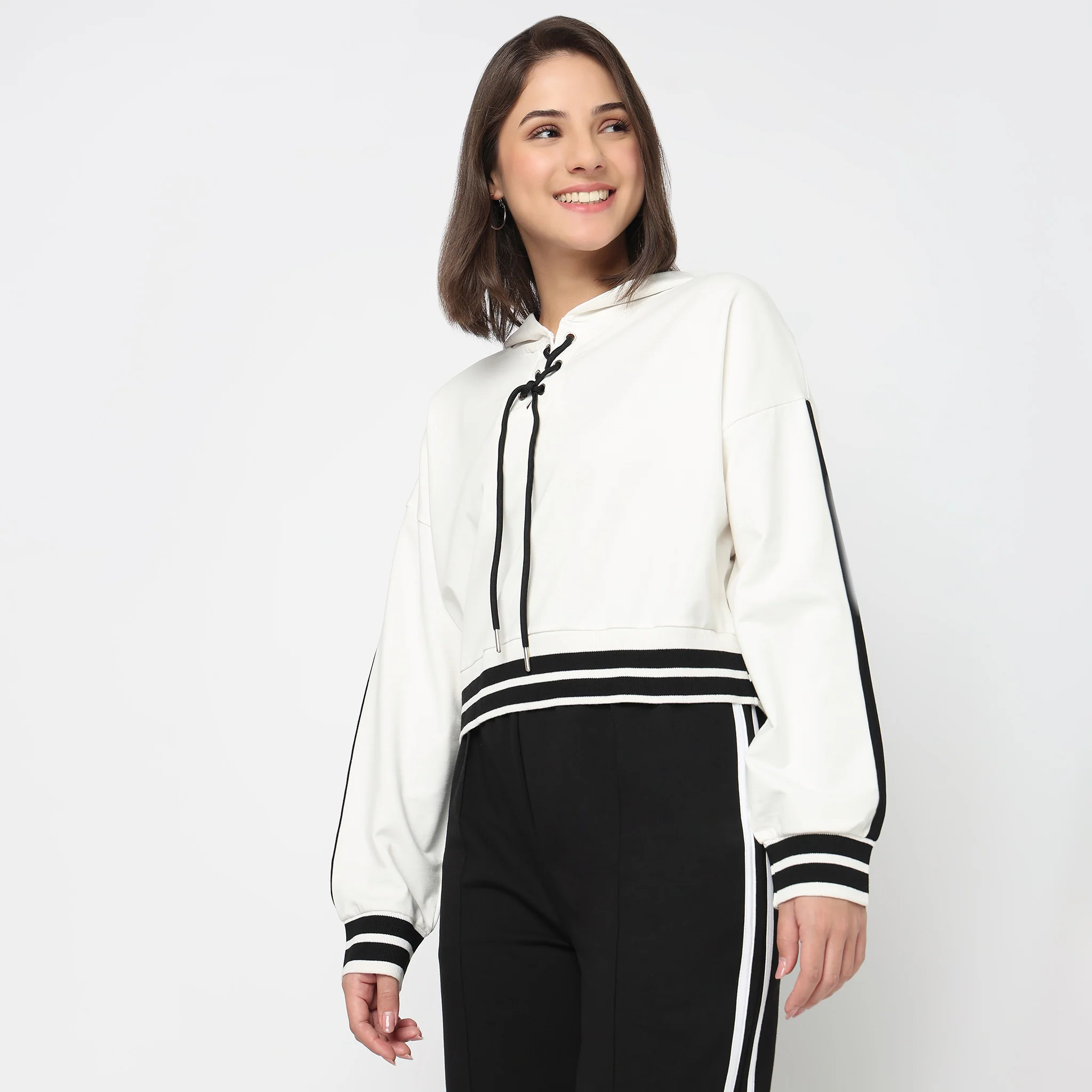 Boxy Fit Sweat Tee With Lace-Up Neckline - Image 5