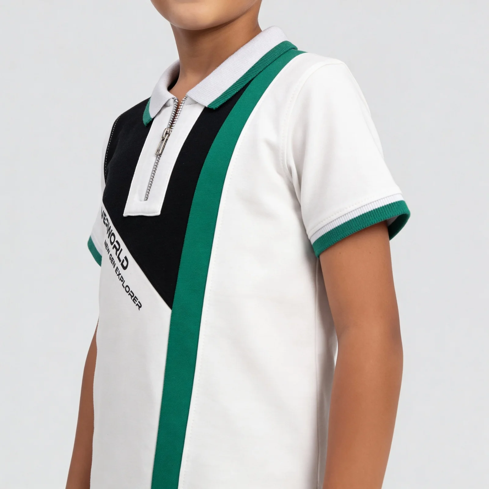 Boys Adventure Cut & Sew Polo T-Shirt With Zipper - Image 4