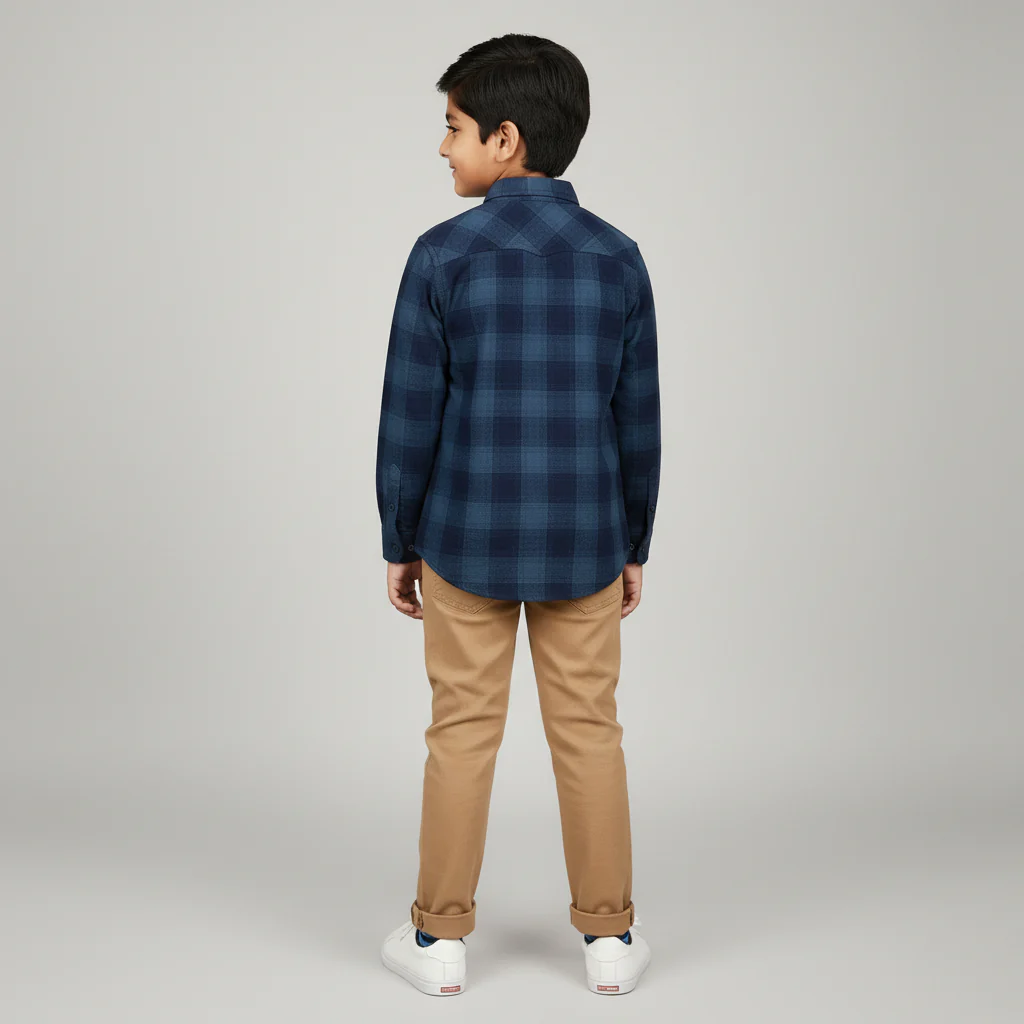 Boys Checkered Hoodie Shirt - Image 3
