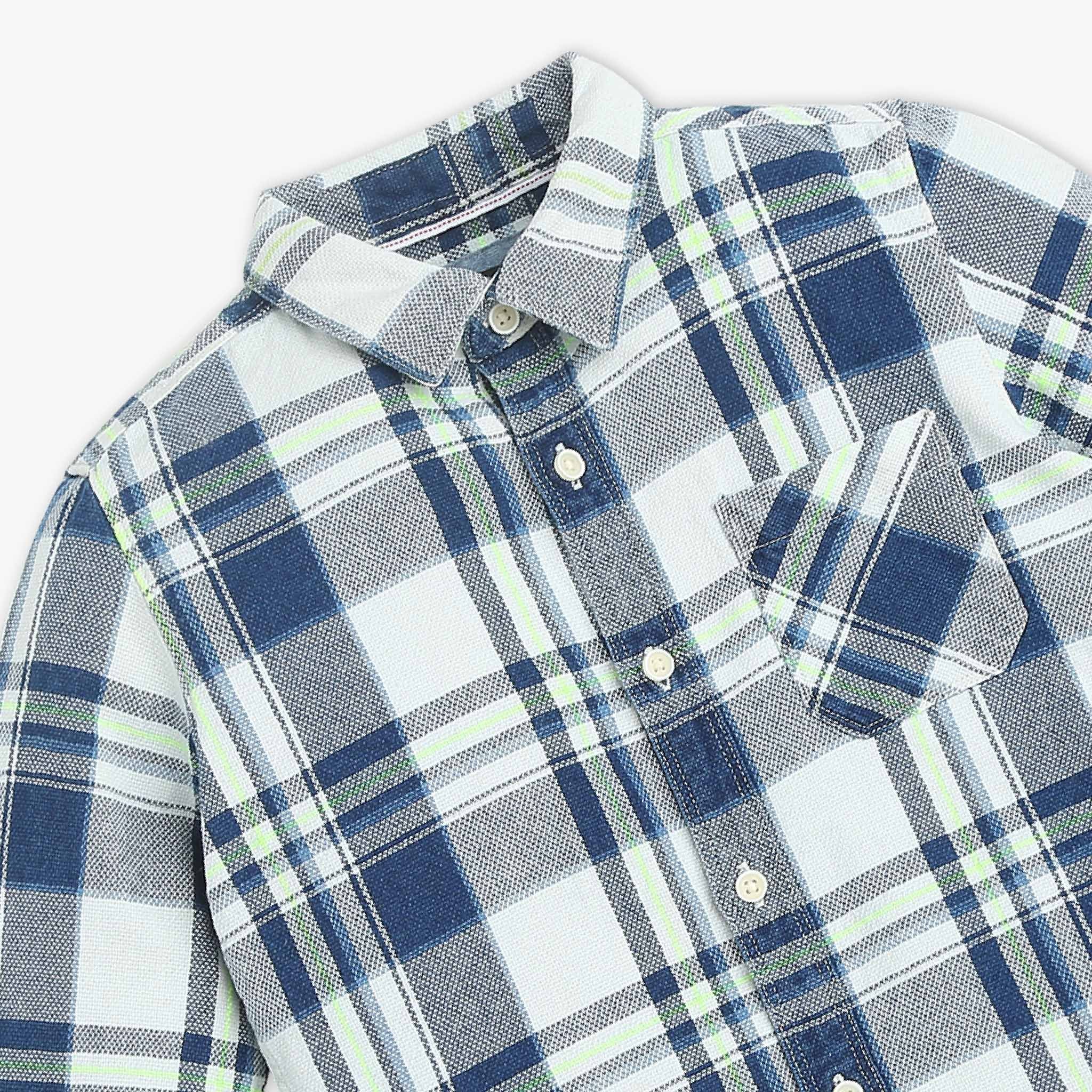 Boys Full Sleeve Shirt Collar Checkered Shirt - Image 3