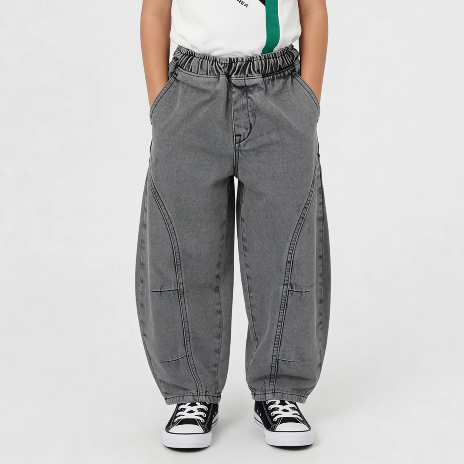 Boys Comfortabel Loose Fit Cargo Jorts With Heavily Washed - Image 2