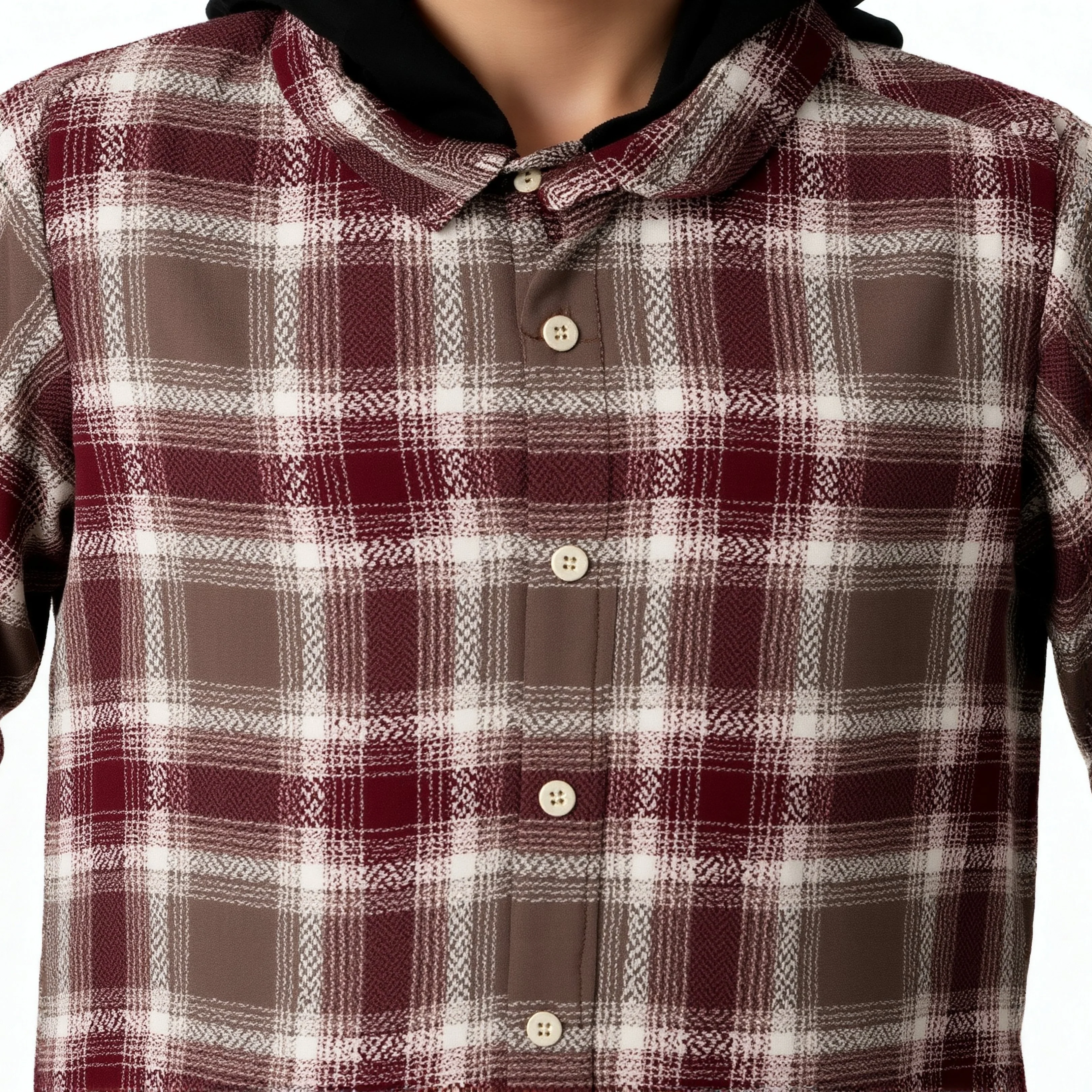 Boys Cotton Checkered Hoodie Shirt - Image 4