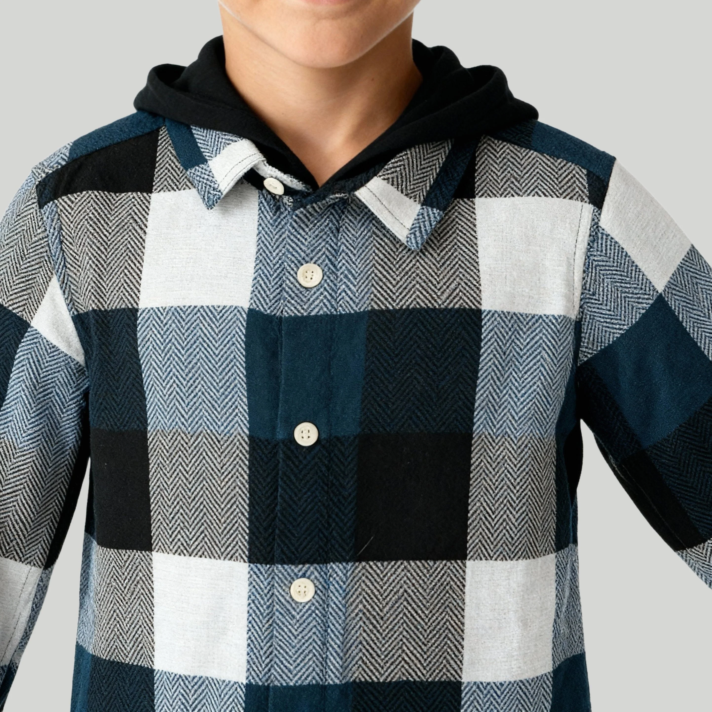 Boys Cotton Checkered Hoodie Shirt - Image 4