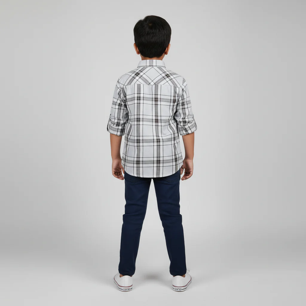 Boys Cotton Checkered Oxford Shirt - Image 3
