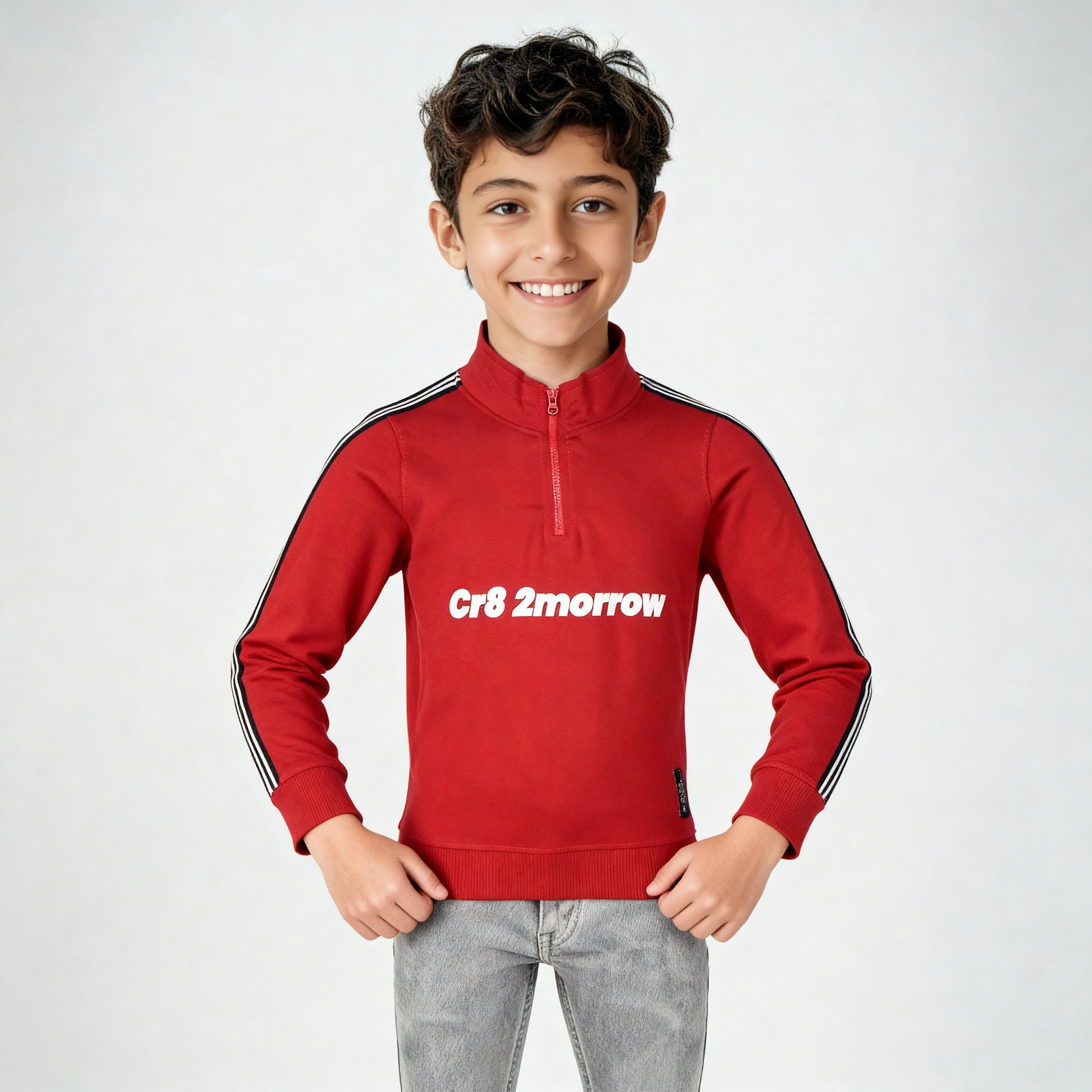 Boys Cotton High Neck Pop Sweat Tee - Image 2