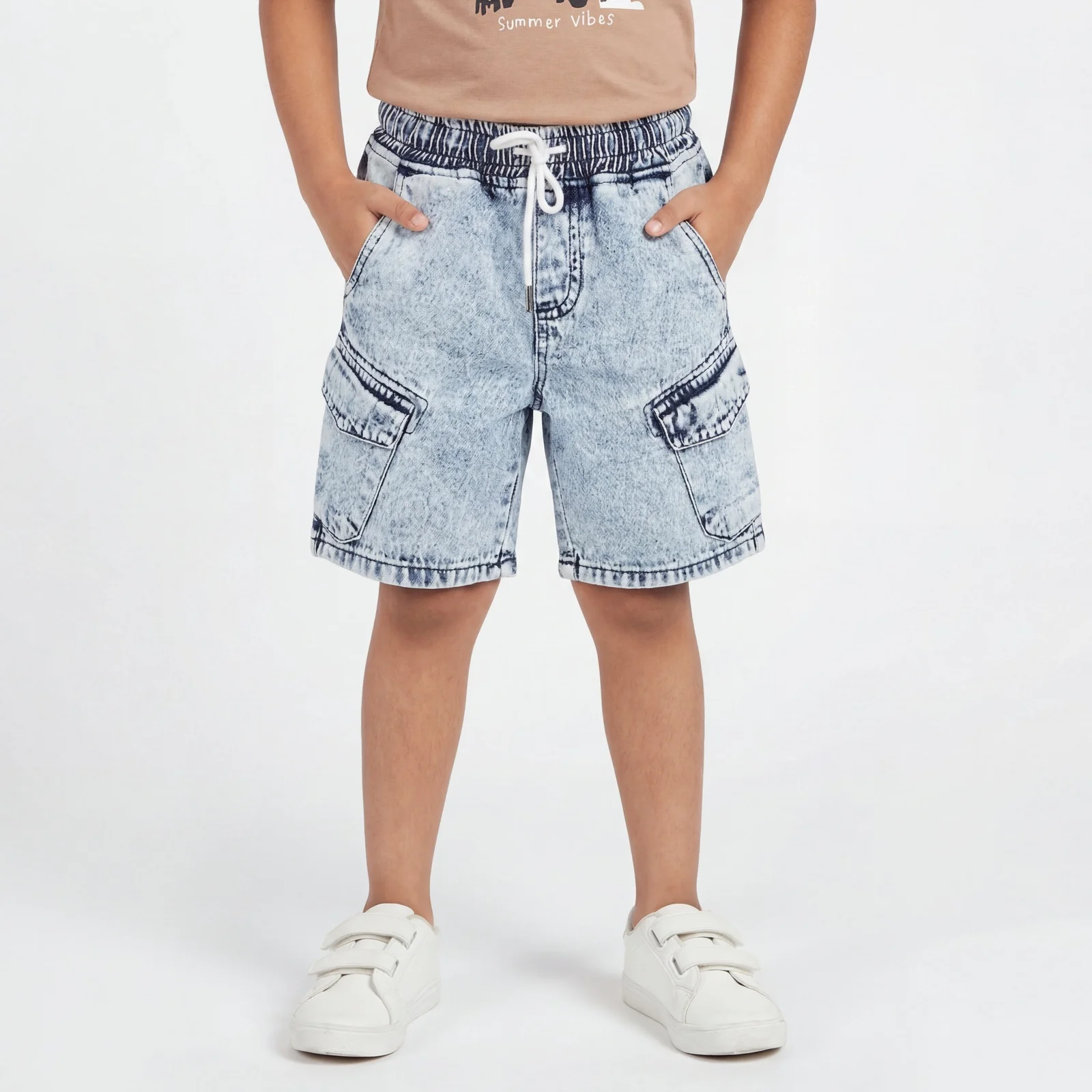 Boys Cotton Solid Casual Double Pocket Shorts - Image 2