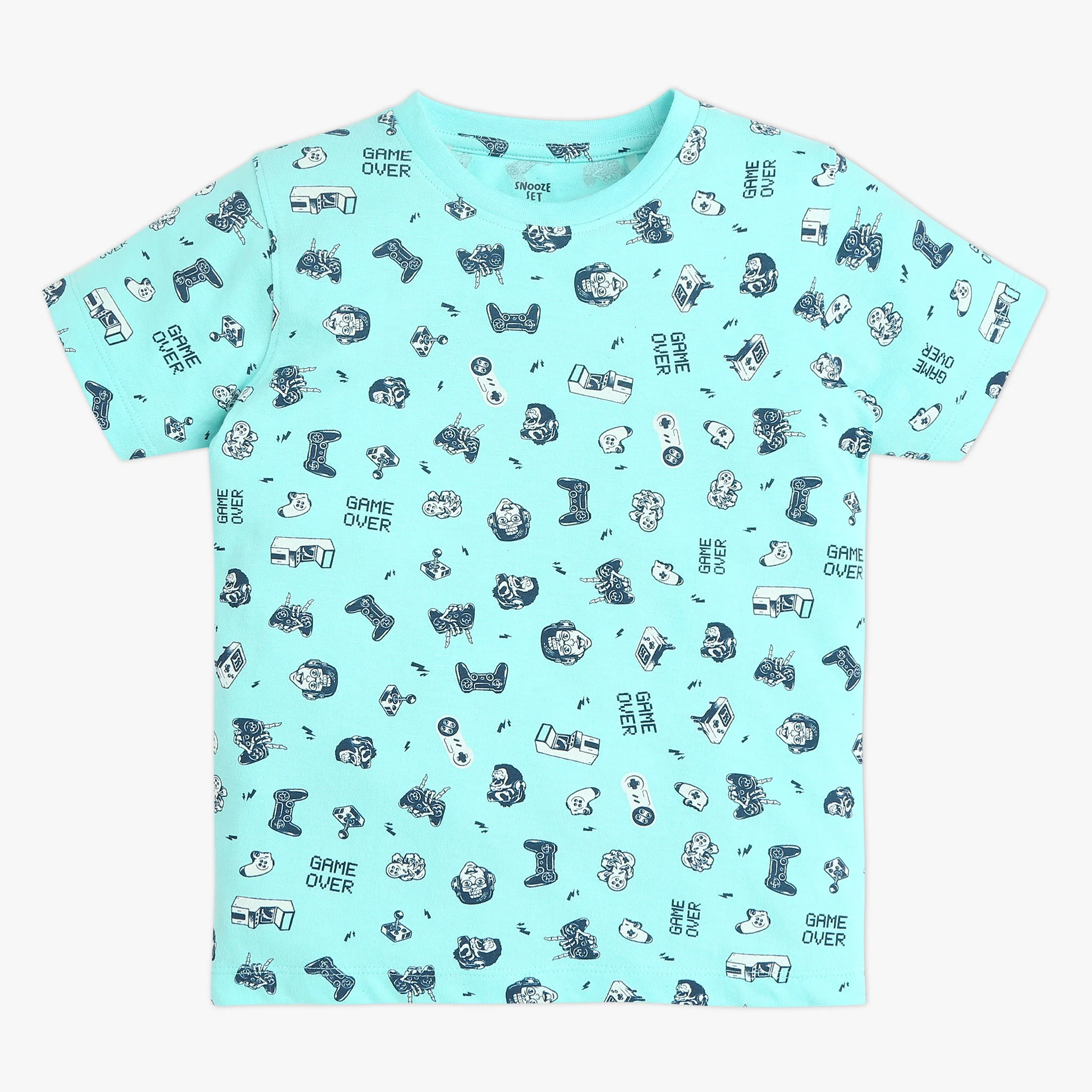 Boys Crew Neck T-Shirt And Shorts All Over Printed Sleepwear Set - Image 2