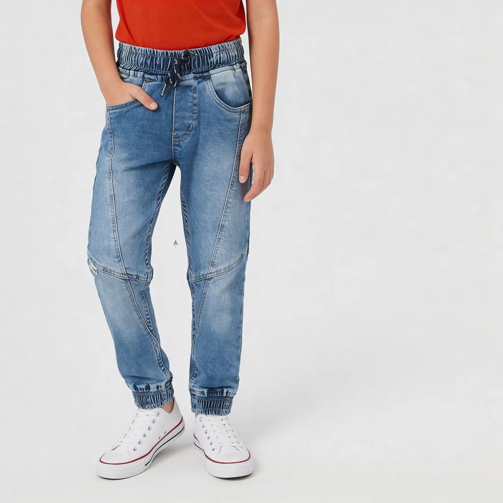 Boys Havily Washed Denim Jogger With Cut and Sew Details - Image 2