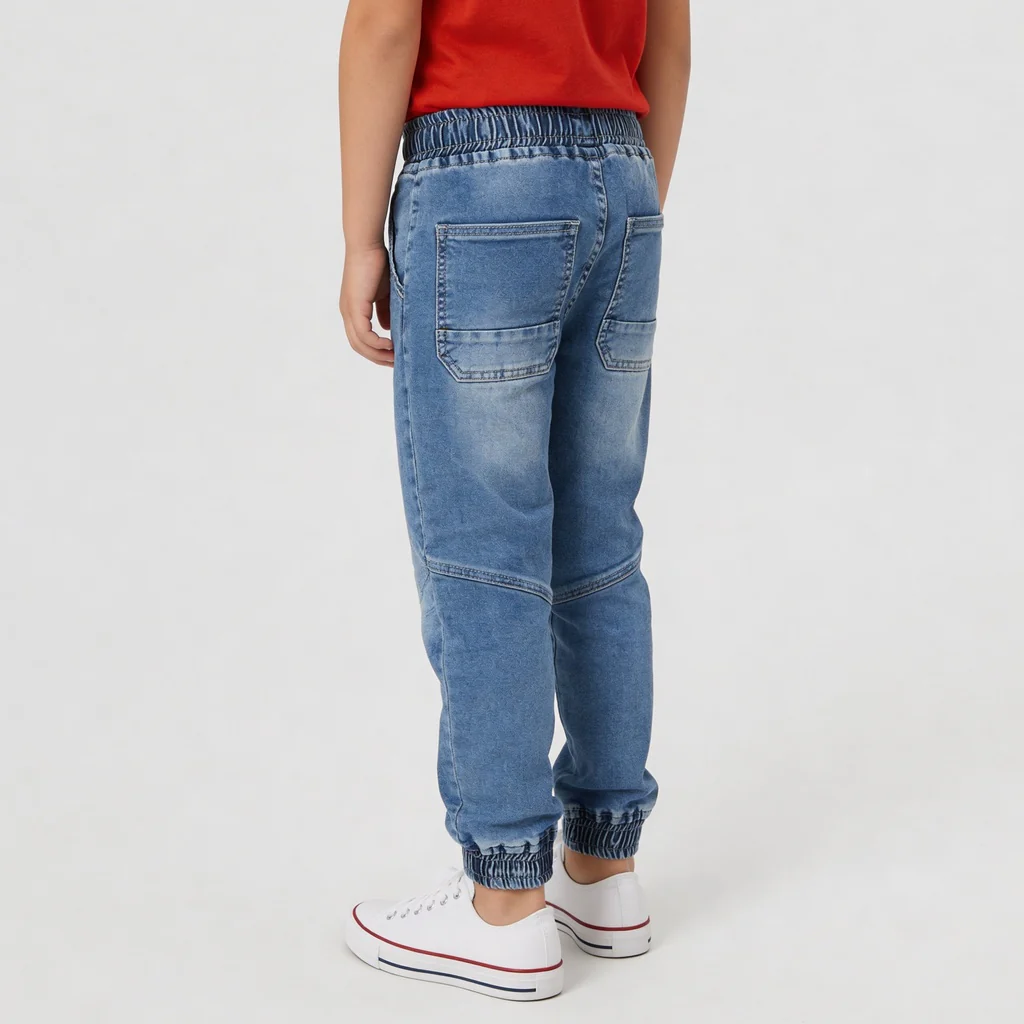 Boys Havily Washed Denim Jogger With Cut and Sew Details - Image 3