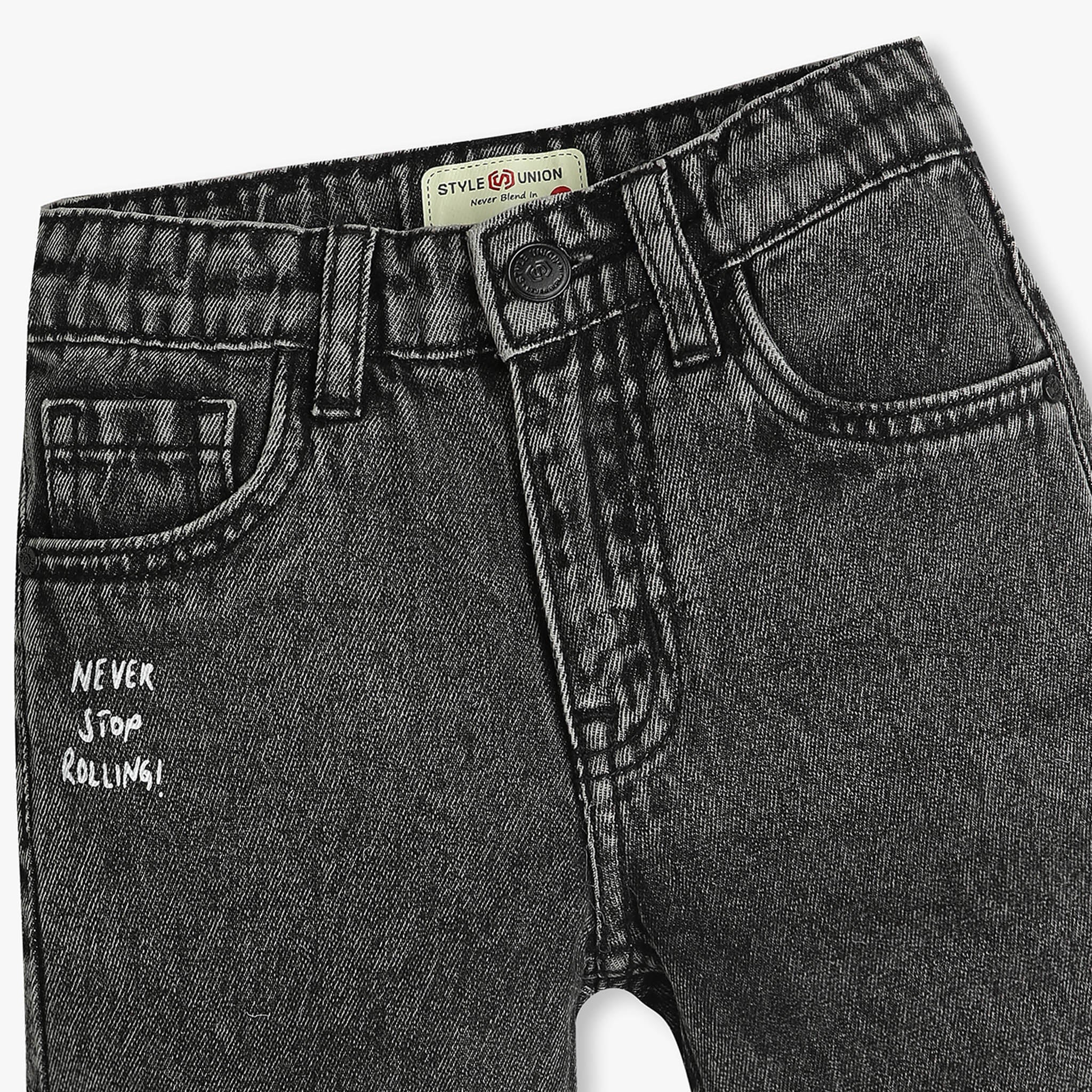 Boys Printed Heavily Washed Denim Shorts - Image 3