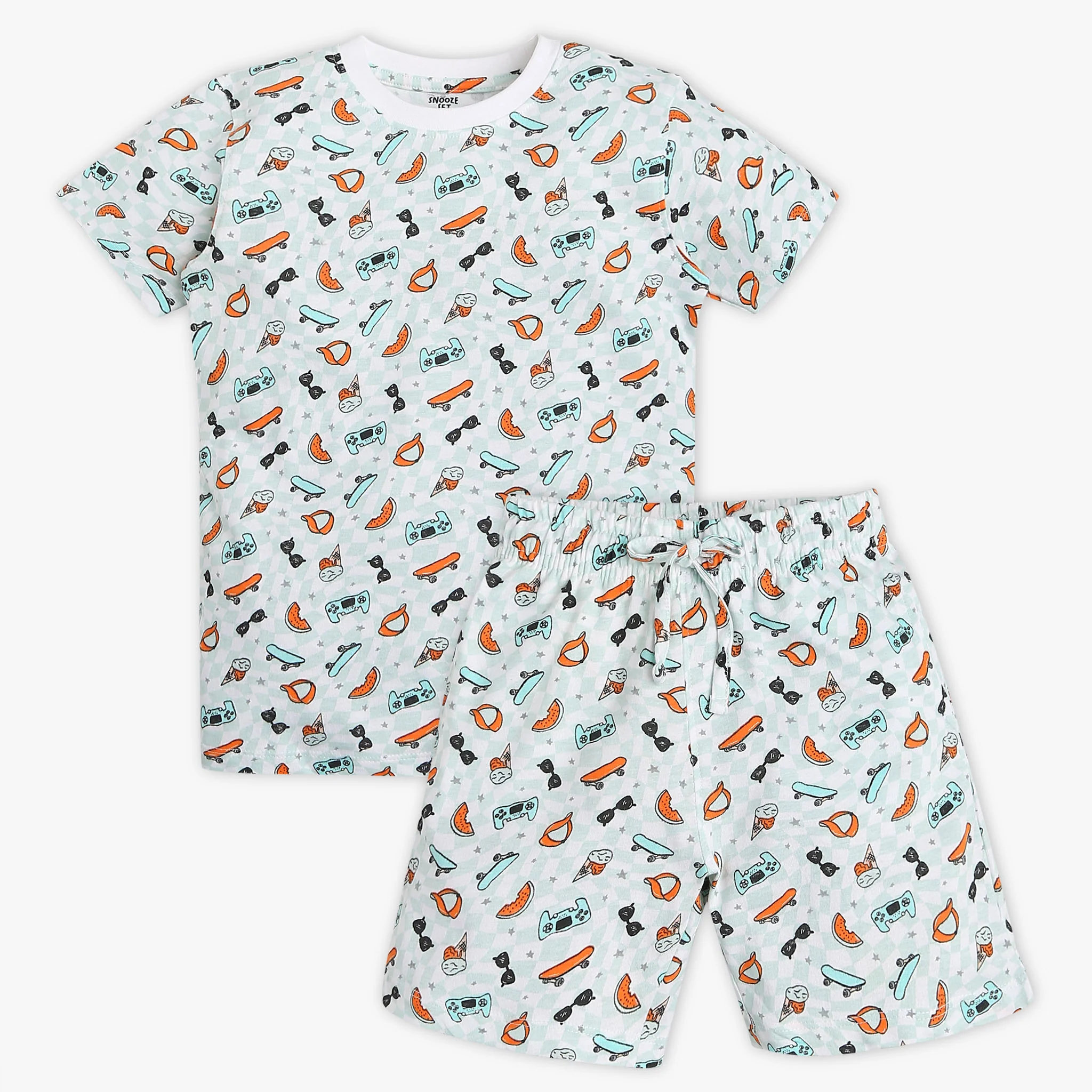 Boys Crew Neck All Over Print T-Shirt & Shorts Sets