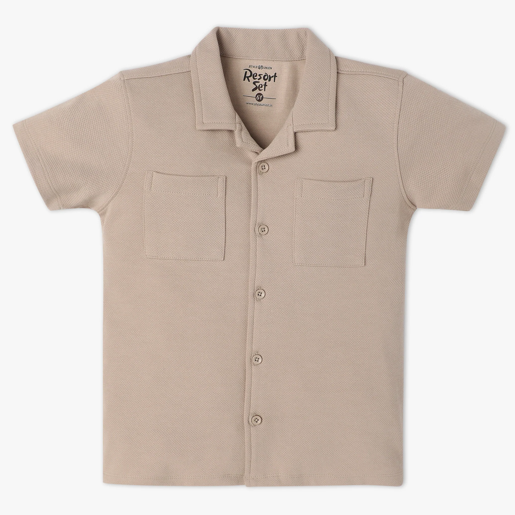 Boys Camp Collar Half Sleeve Solid Resort Sets Cuban Shirt