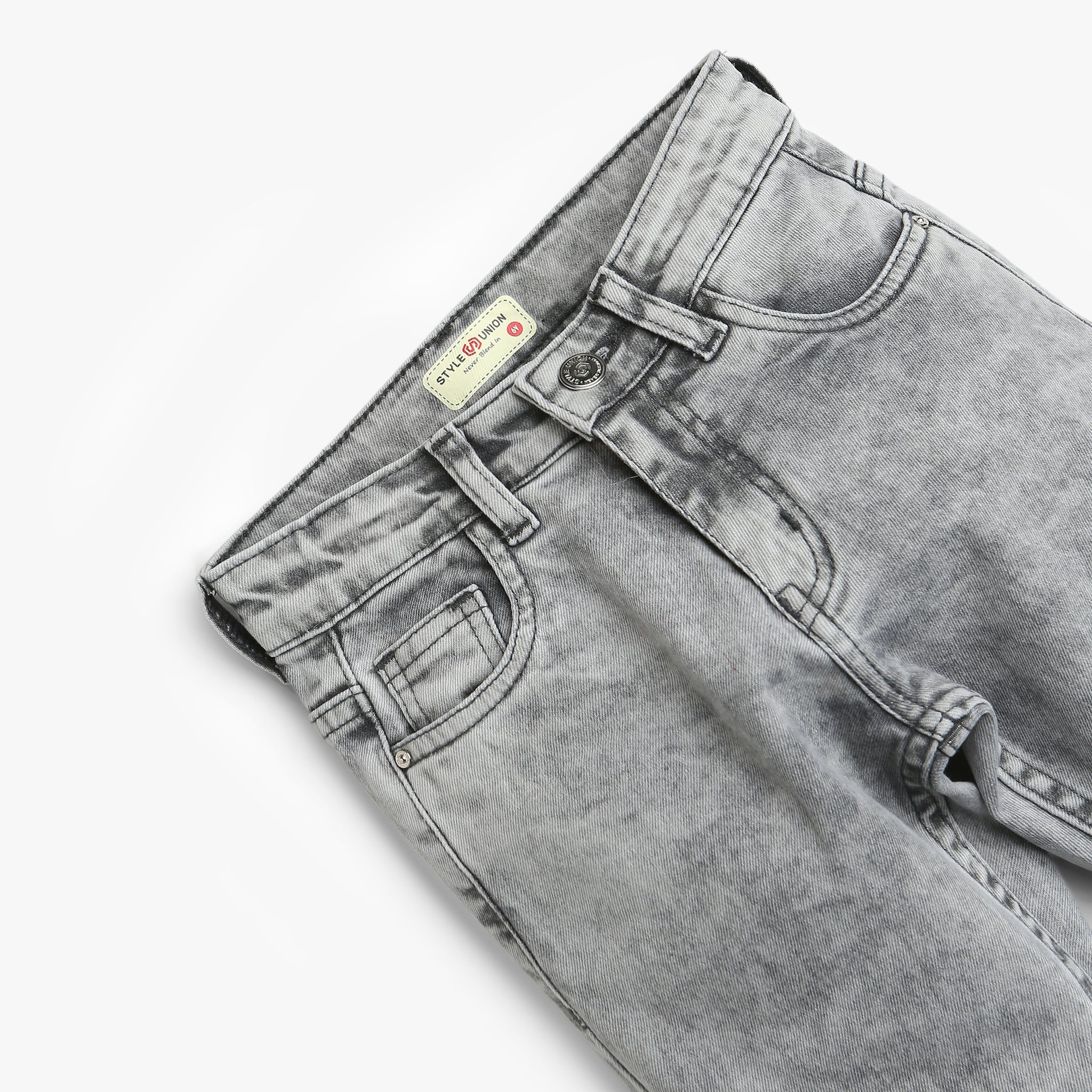 Boys Slim Fit Full Length Heavily Ball Washed Jeans - Image 6