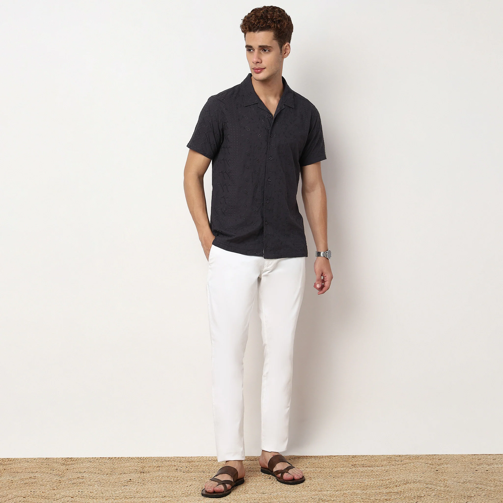 Cotton Cuban Schiffli Shirt