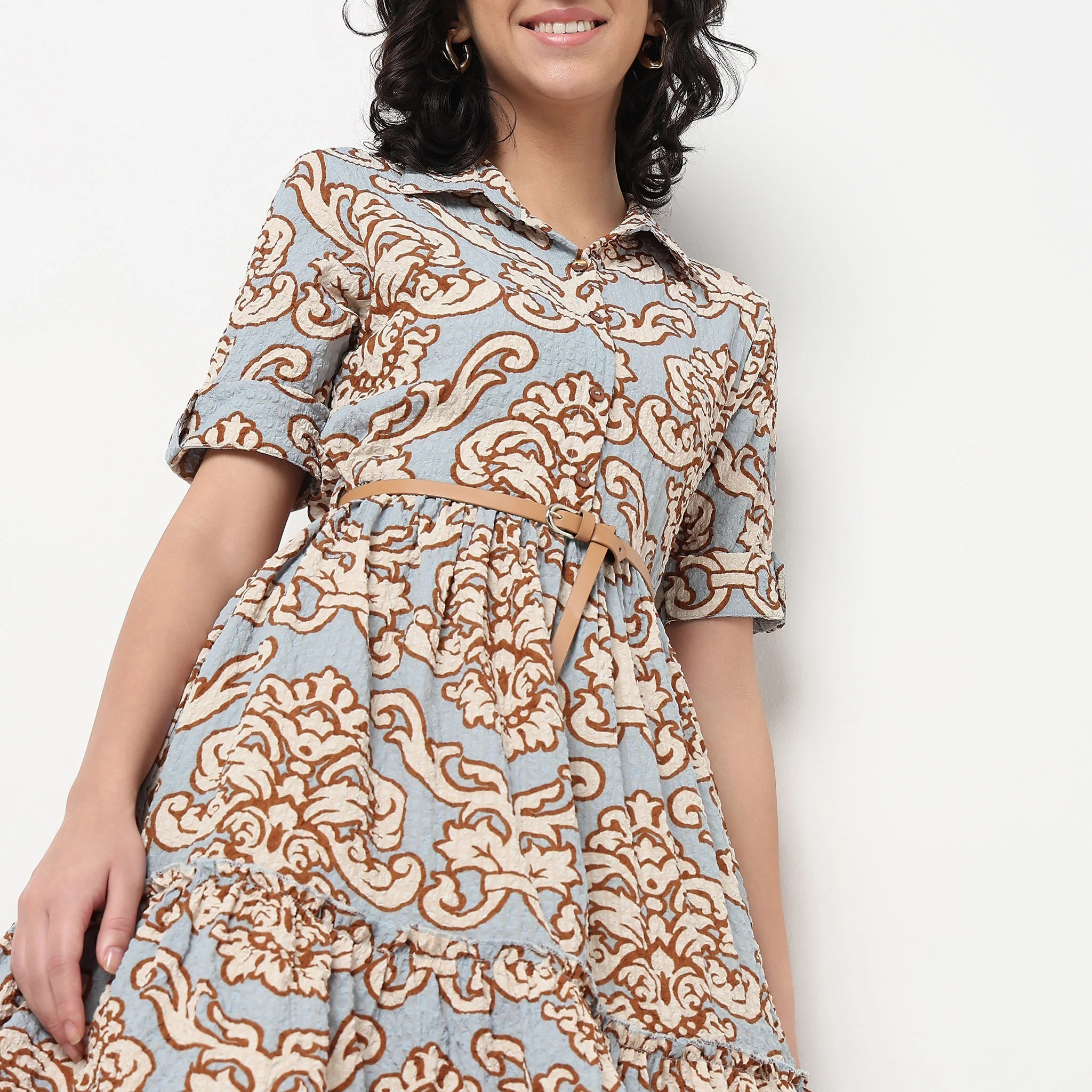 Camp Collar Tiered Floral Dress - Image 4