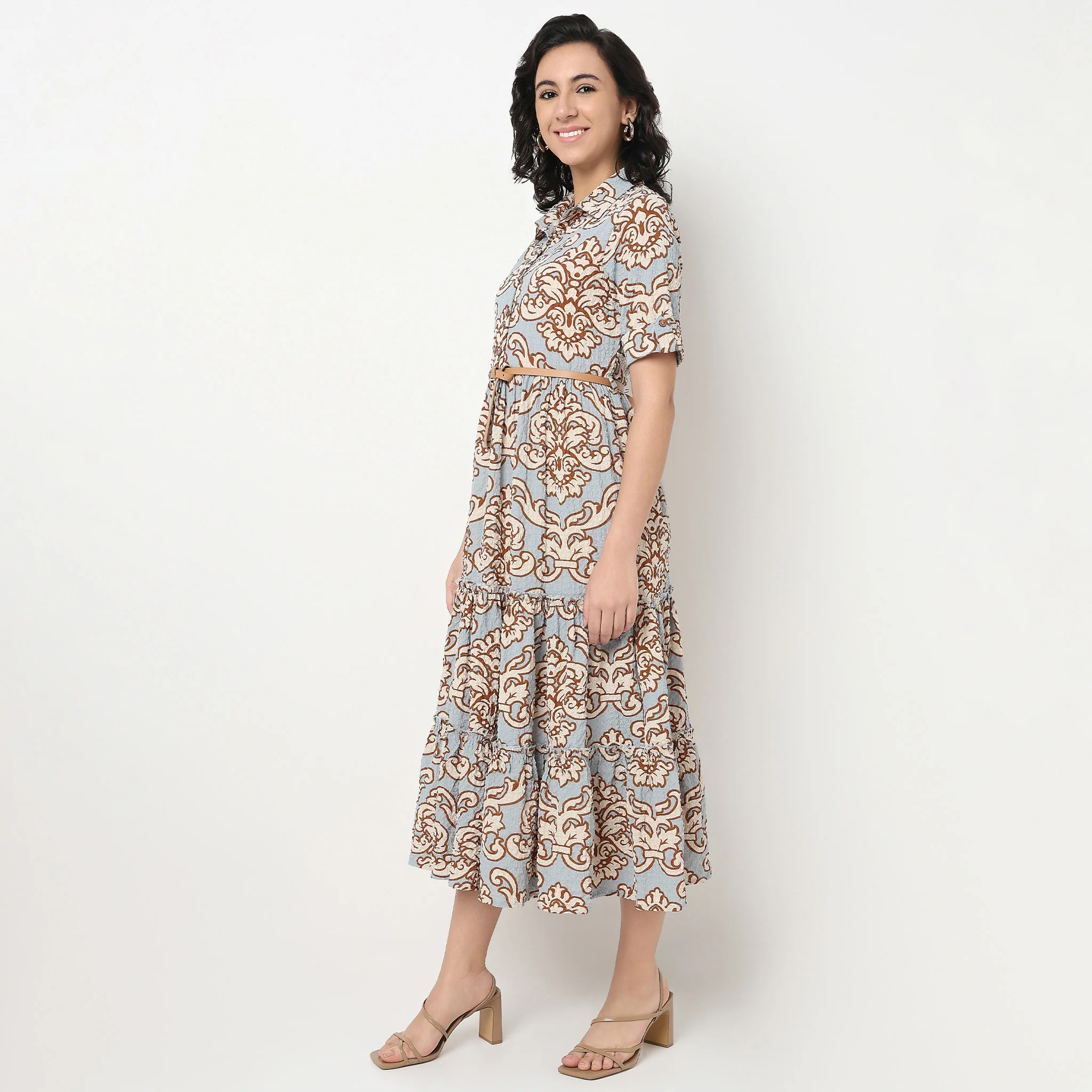 Camp Collar Tiered Floral Dress - Image 5