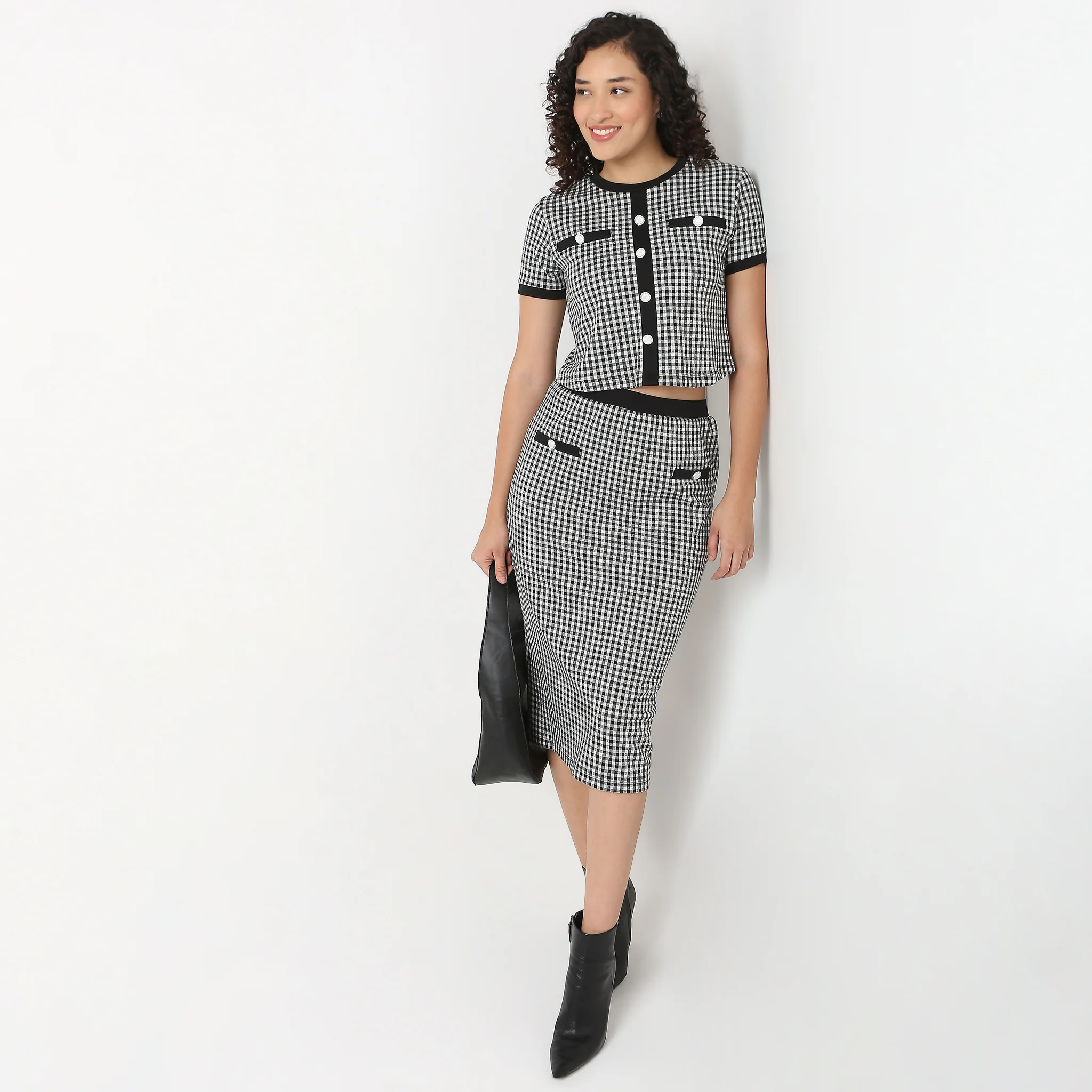 Checkered Betty Top With Front Opening