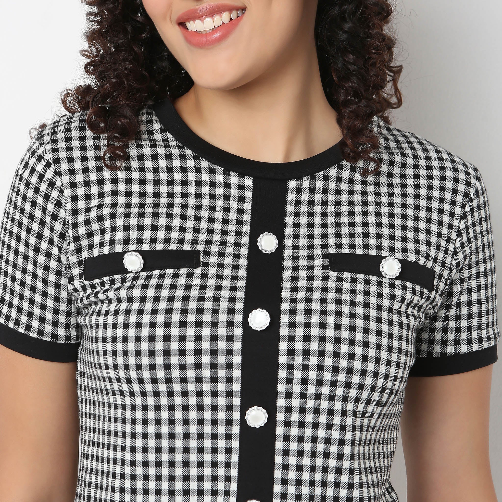 Checkered Betty Top With Front Opening - Image 4