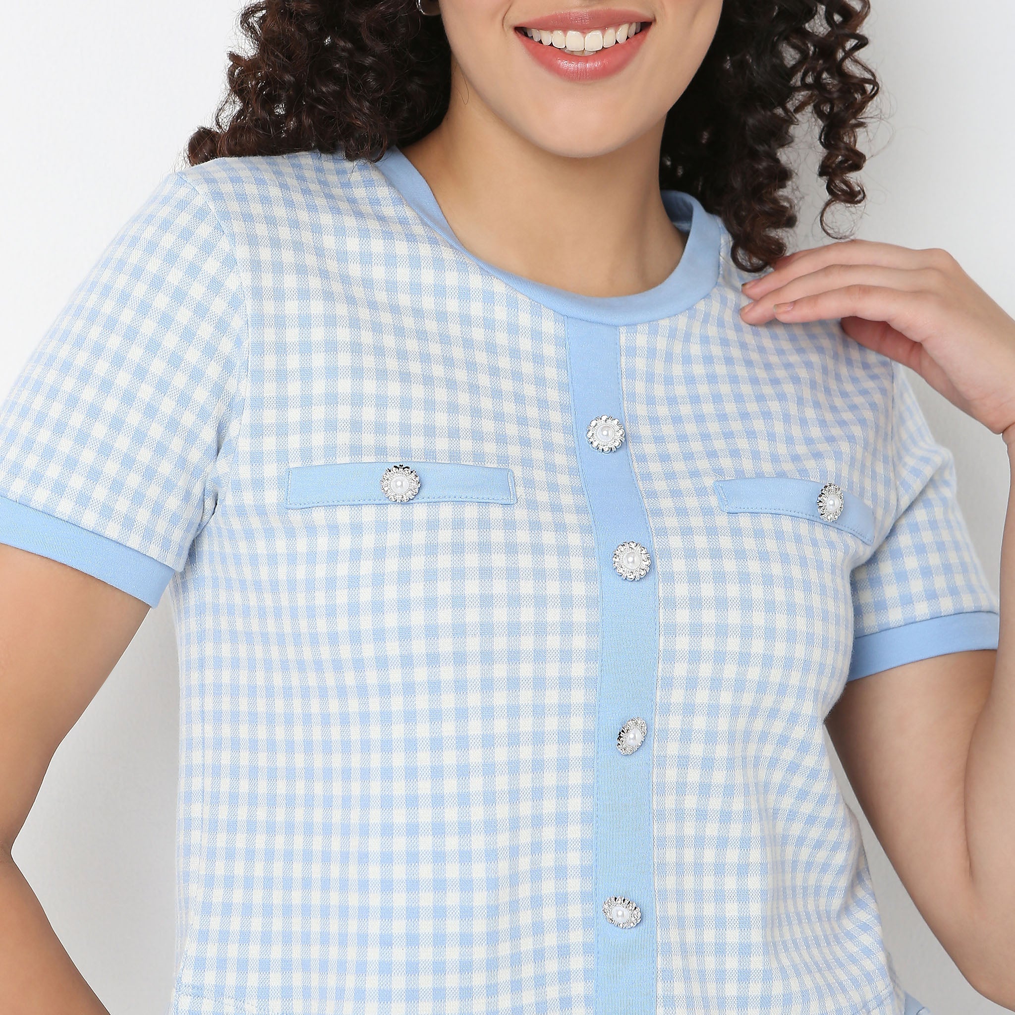 Checkered Betty Top With Front Opening - Image 9