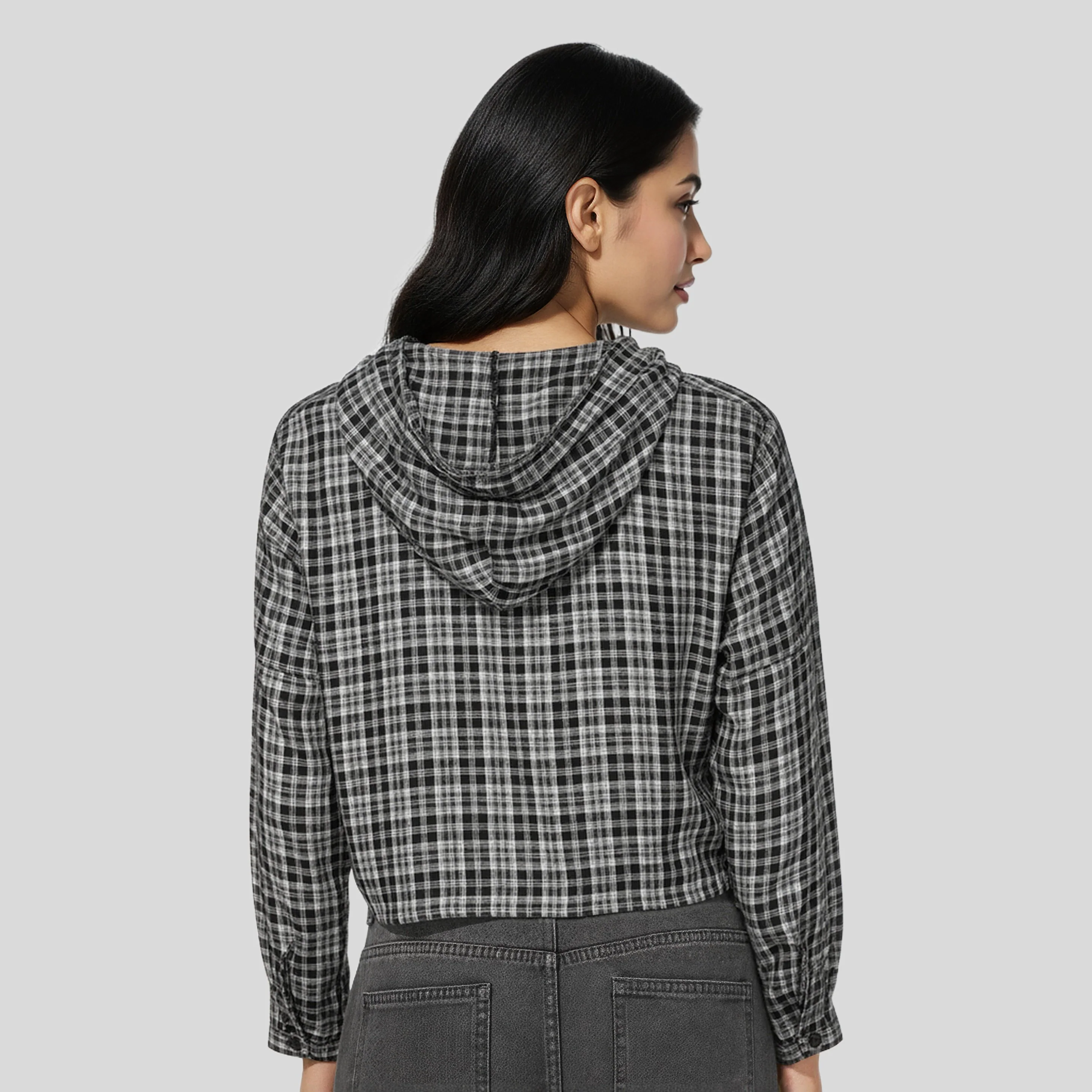 Checkered Hoodie Style Cropped Betty Shirt - Image 8