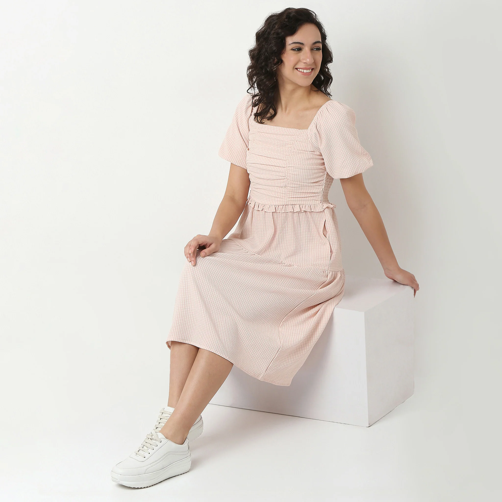 Checkered Knee Length Dress