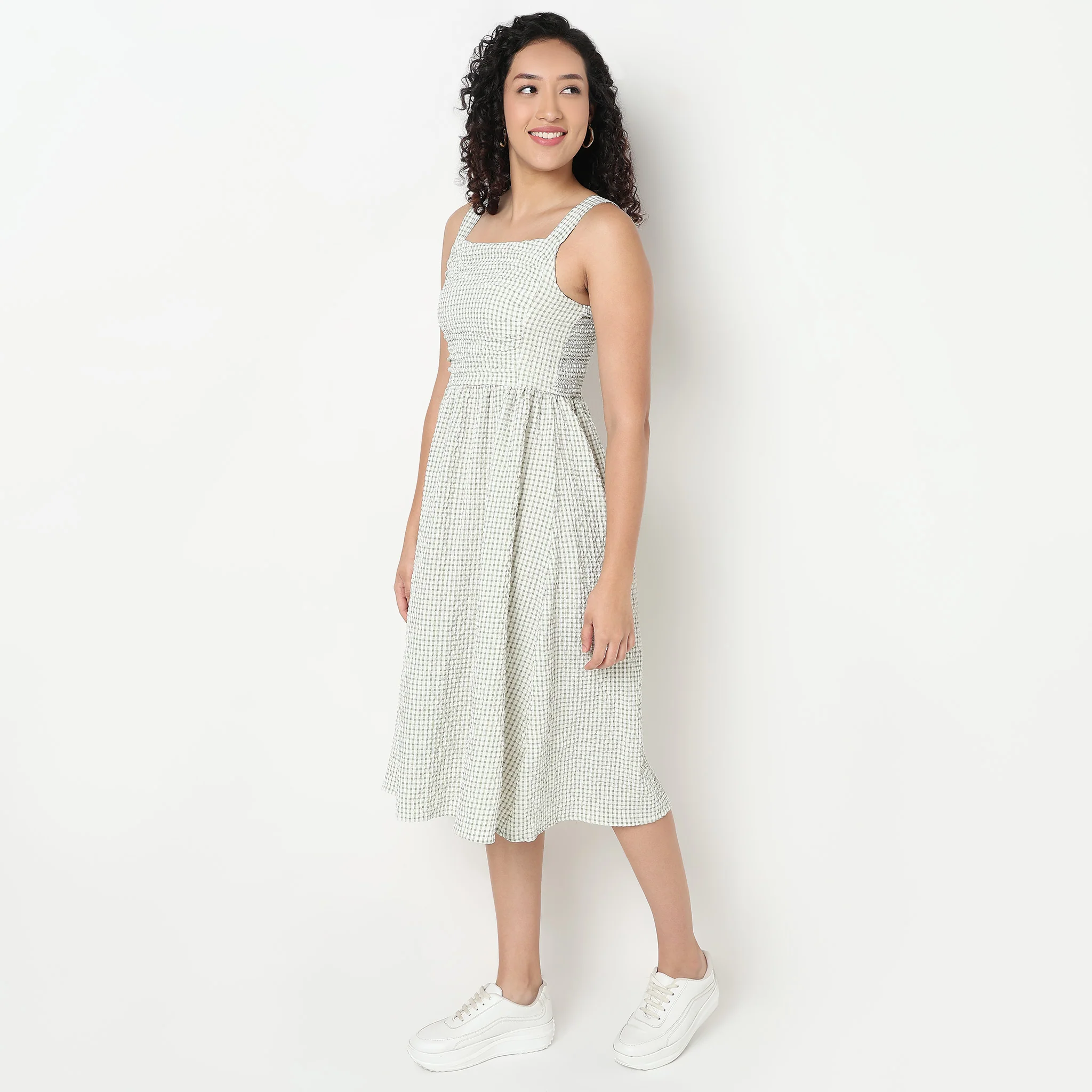 Checkered Flared Strappy Dress - Image 5