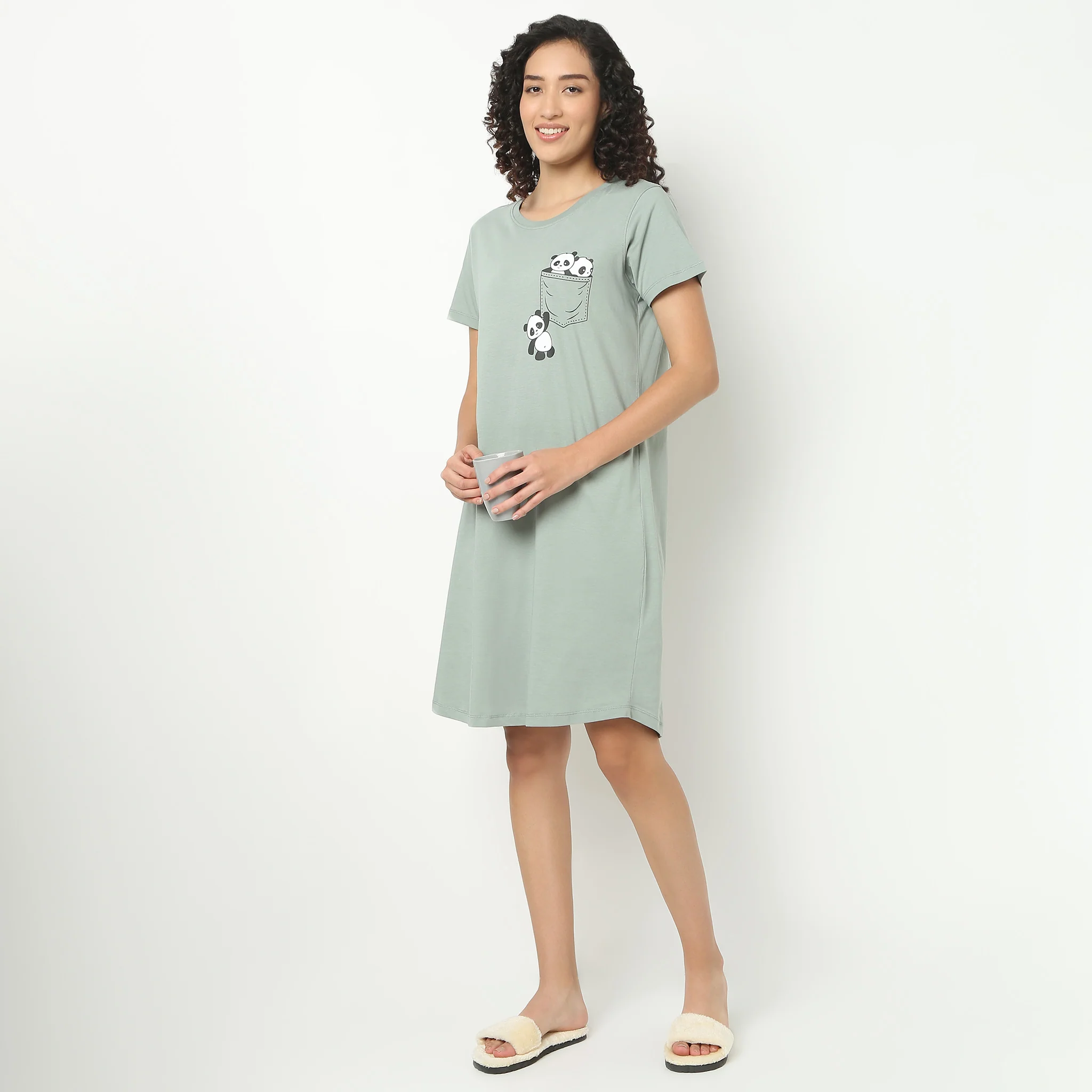 Chest Printed Night Short Gown