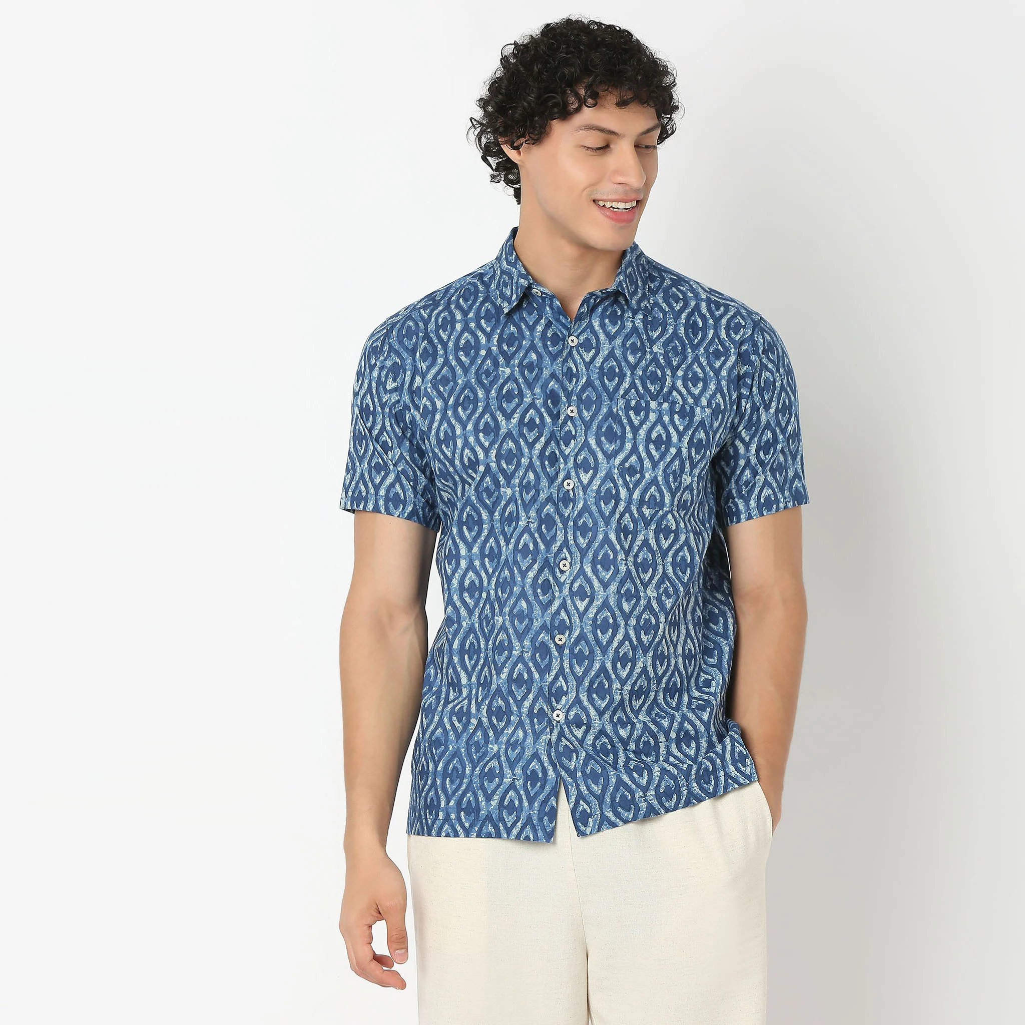 Shirt Collar Half Sleeve Block Print Shirt - Image 2