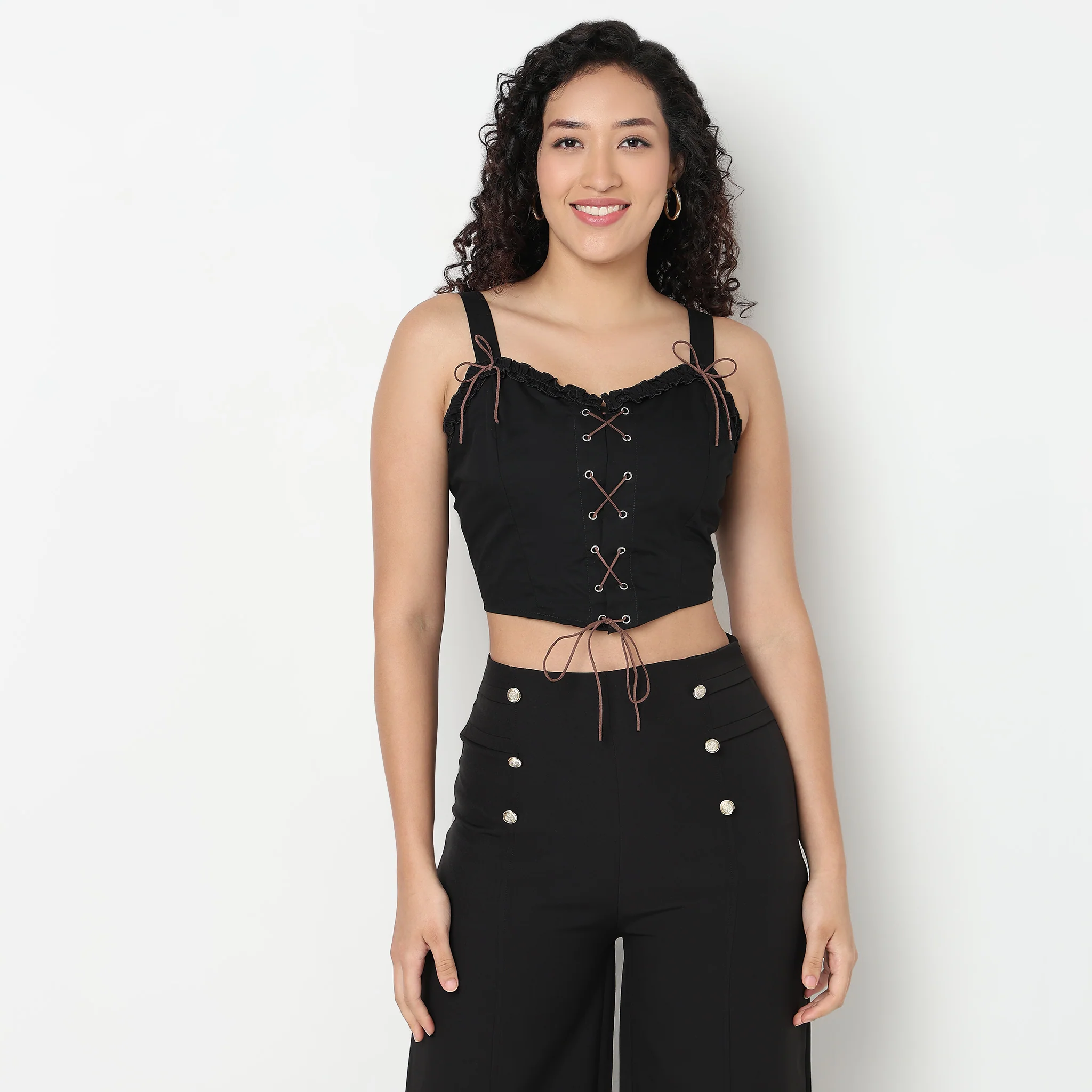 Corset Top With Criss Cross Detailing At Front - Image 2
