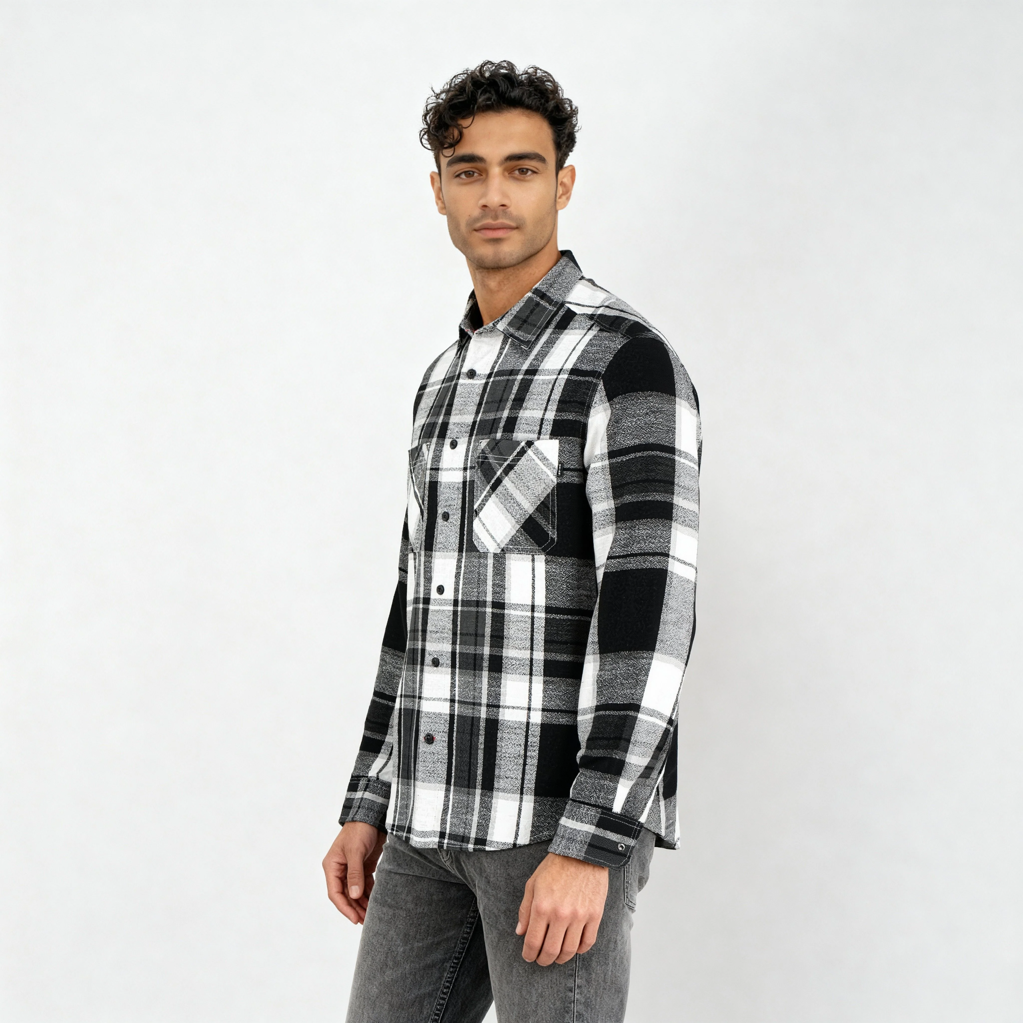 Cotton Double Pocket Checkered Lumber Jack Shirt - Image 5