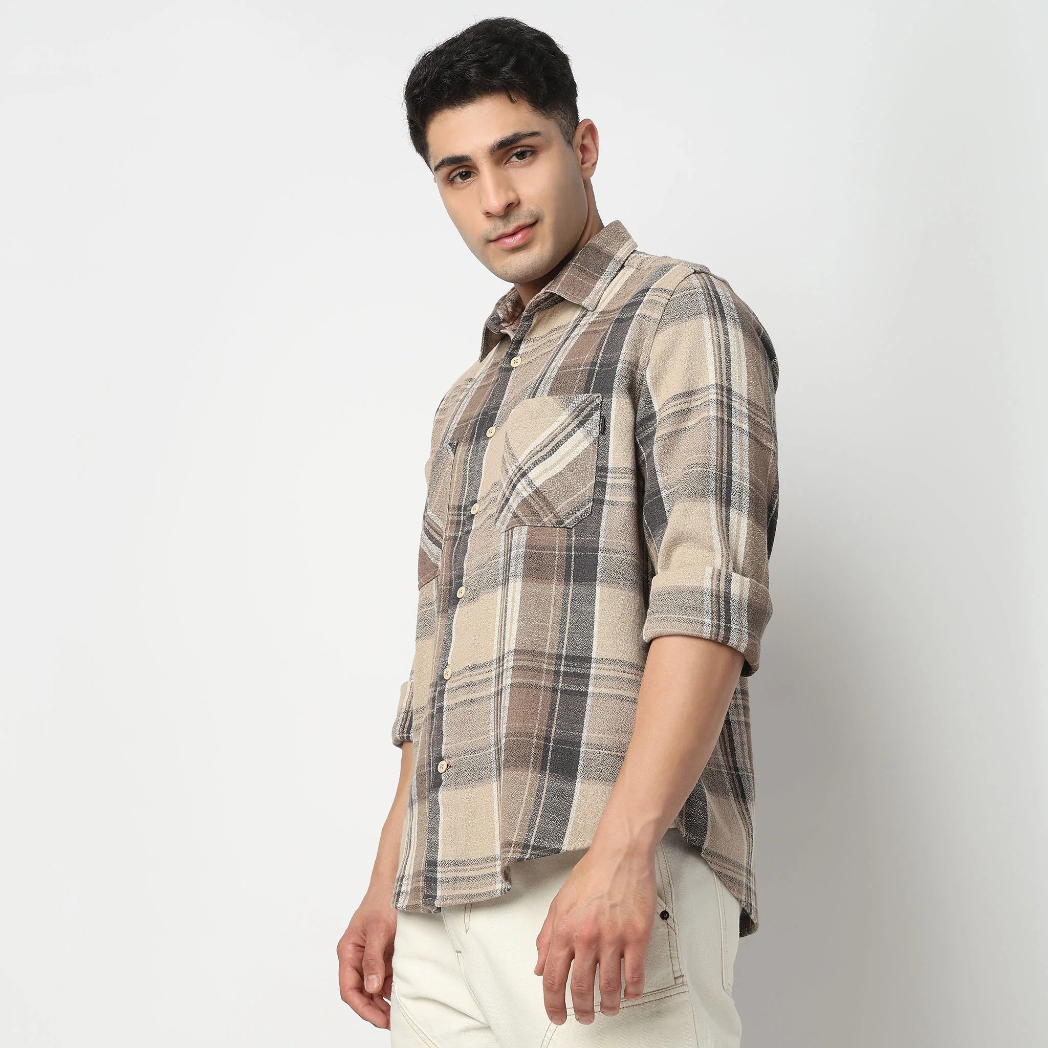 Cotton Double Pocket Checkered Lumber Jack Shirt - Image 5