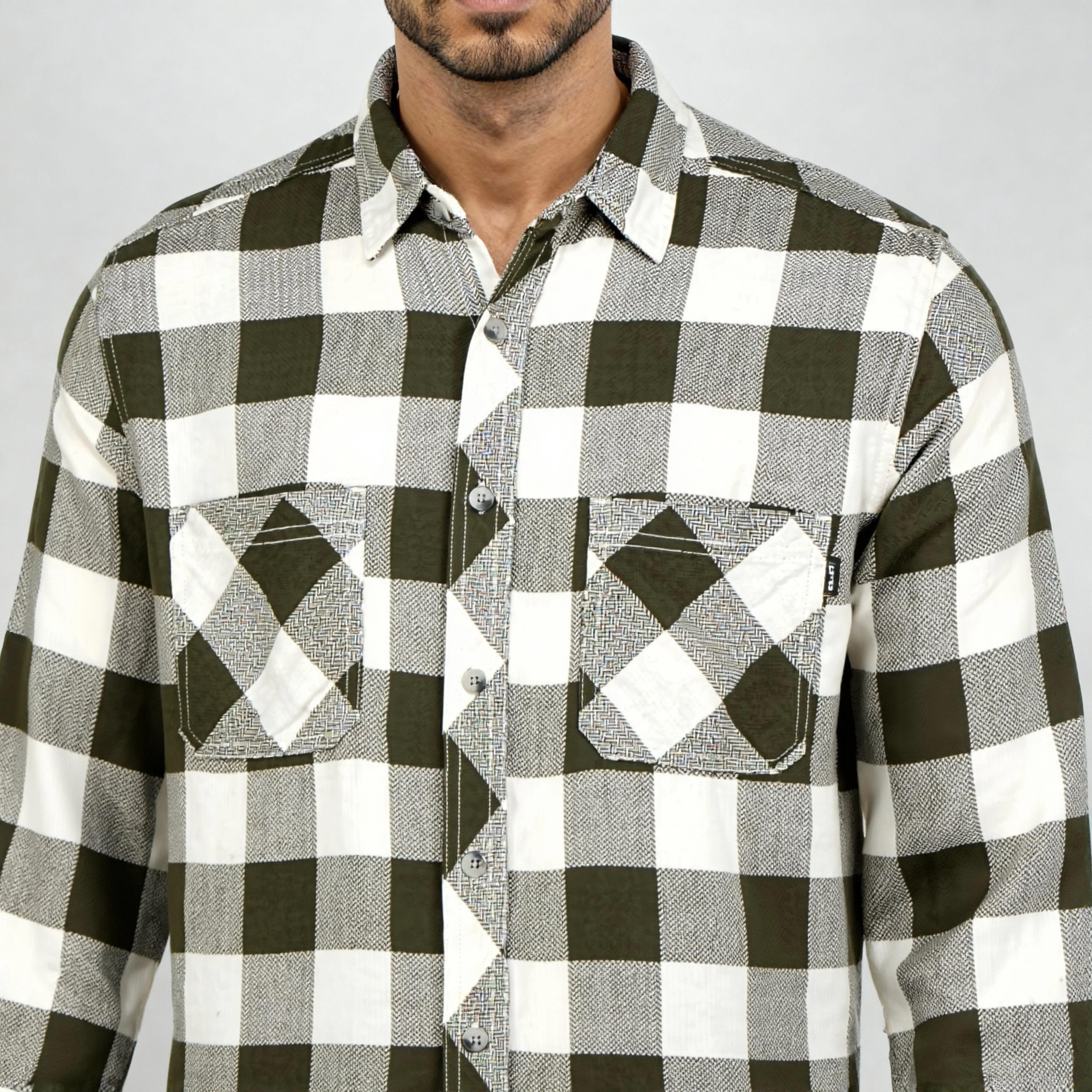 Cotton Double Pocket Checkered Lumber Jack Shirt - Image 4