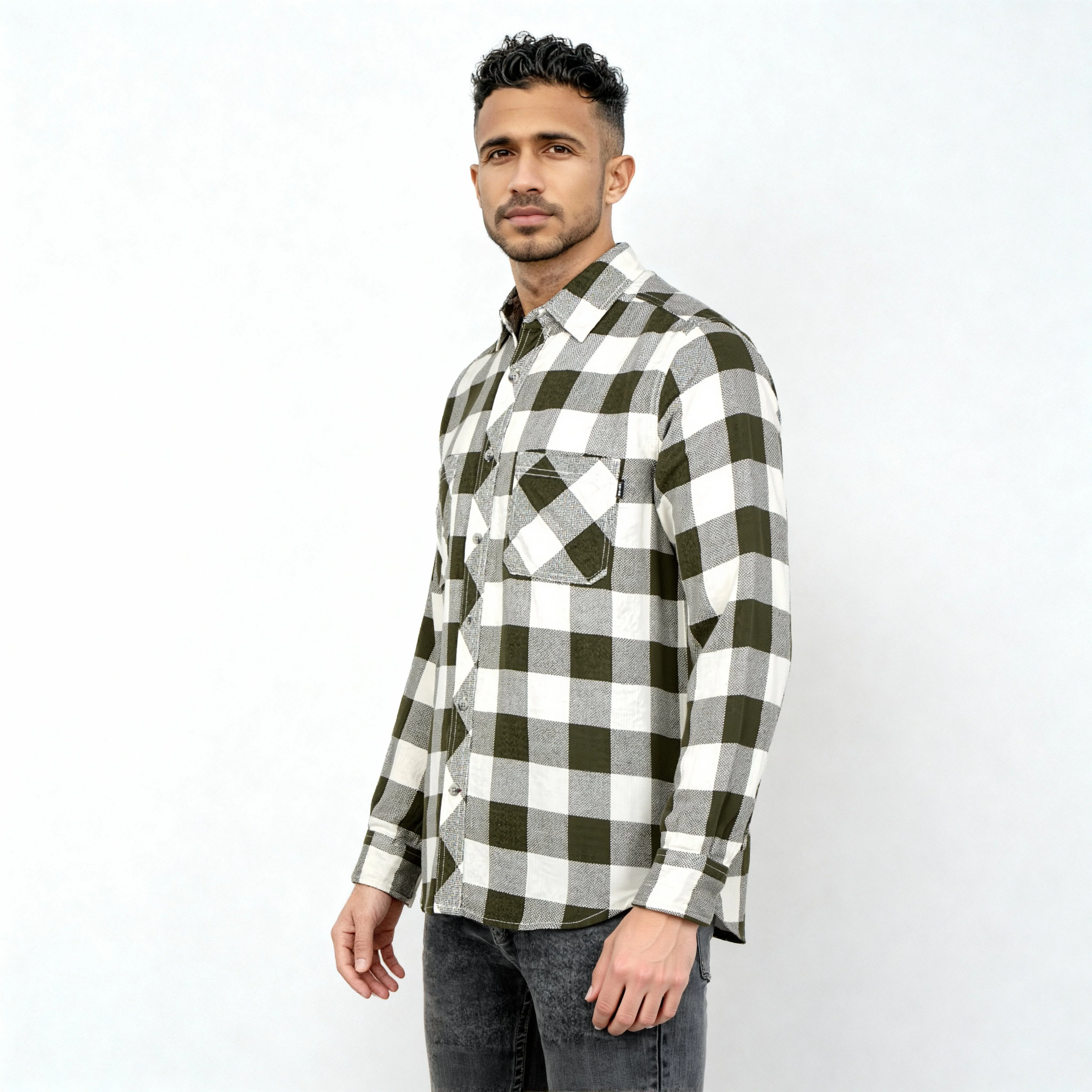 Cotton Double Pocket Checkered Lumber Jack Shirt - Image 5