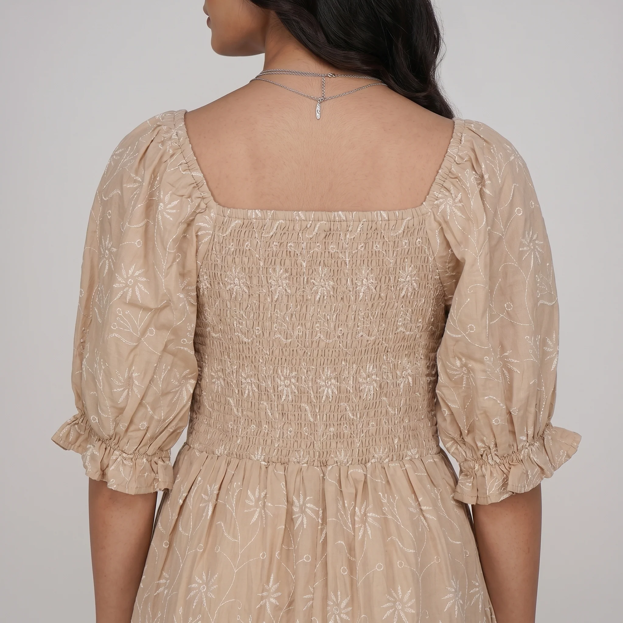 Cotton Embroidered Flared Dress - Image 3