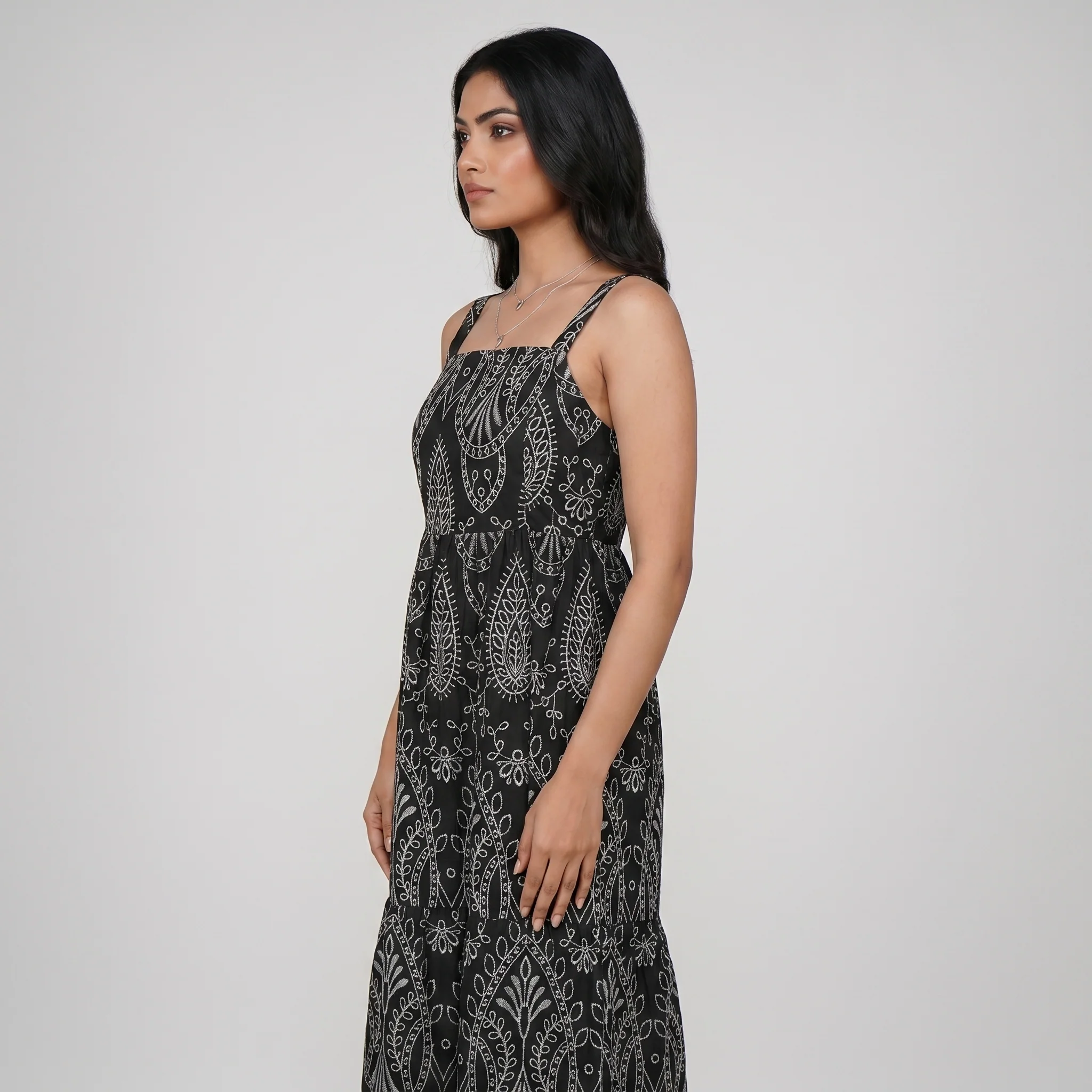 Cotton Embroidered Flared Dress - Image 2